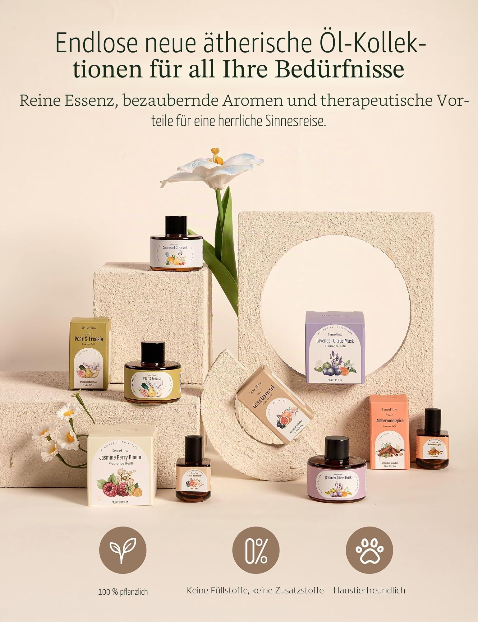 Aroma Diffuser für Ätherische Öle WiFi SF101S, Wasserloser Ultraschall Duftstecker Raumduft, 100% pflanzlich Lufterfrischer, 120-Tage Aroma für Zuhause 100 m² - Schwarze Zeder & Wacholder