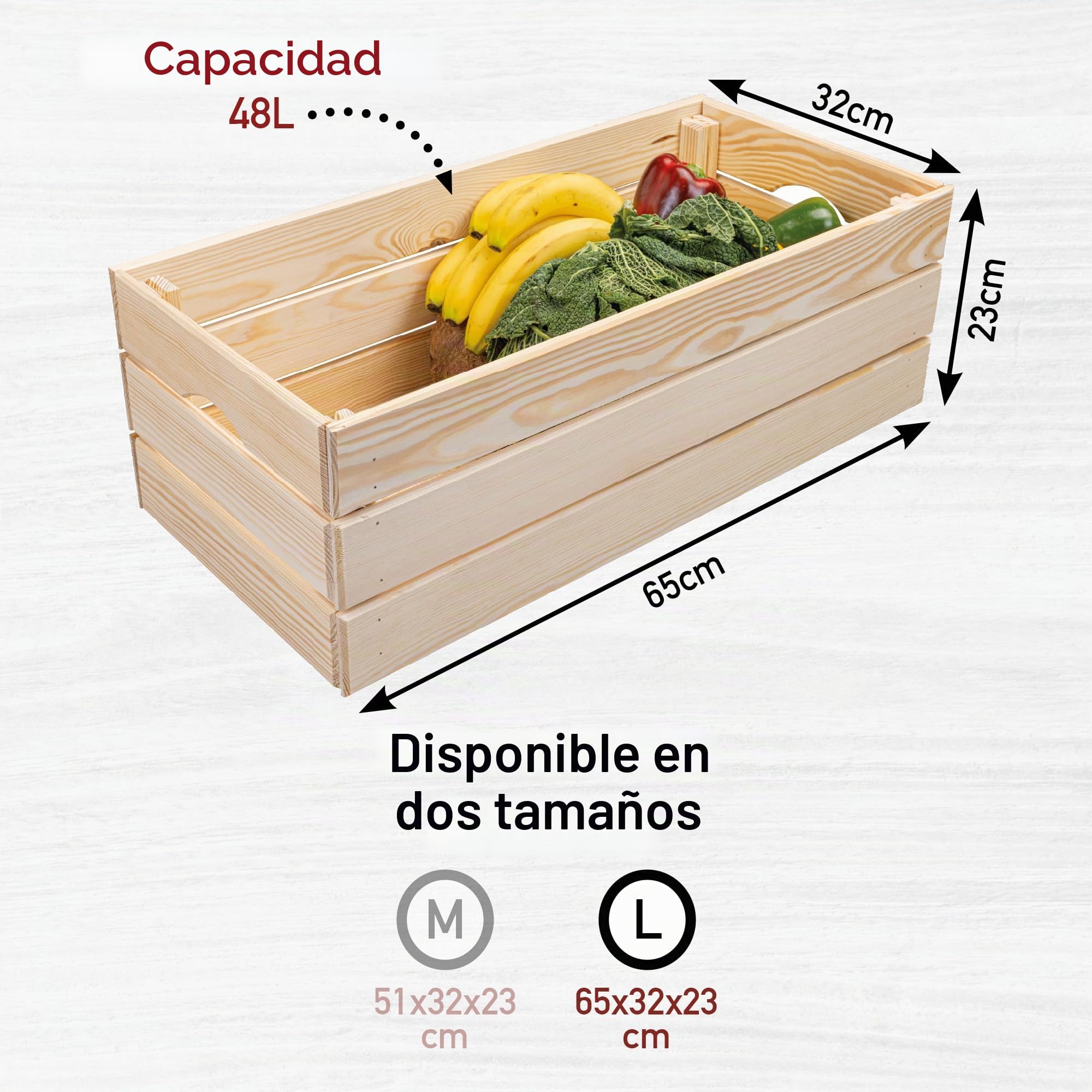 Inter Link - Caja de madera - Caja de madera maciza apilable - Caja de almacenaje, Para fruta, verdura, vino, jardín, baño, cuarto de juegos - Ahorro de espacio, práctica - 65 x 31,5 x 23cm Valloni L