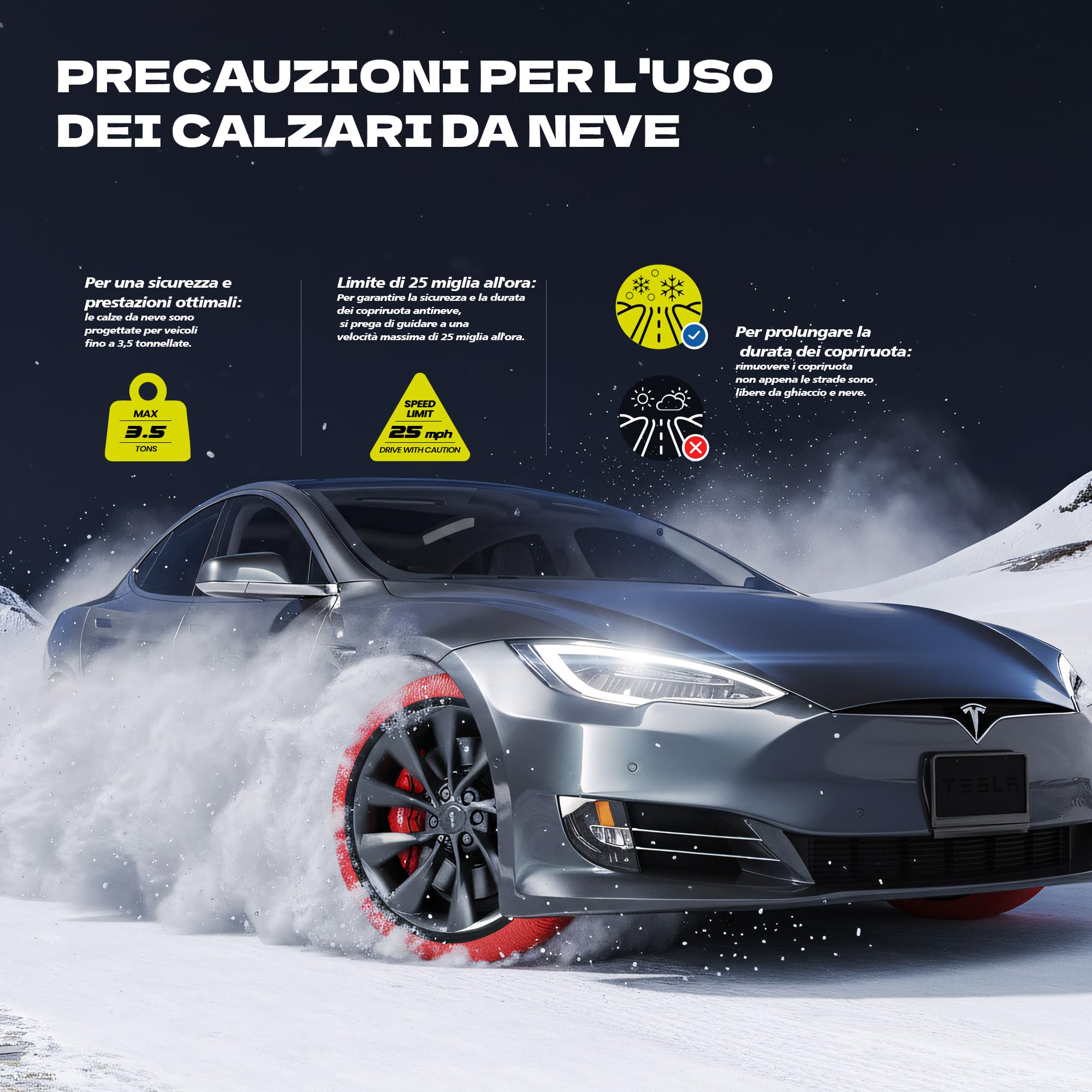 Calze da Neve Omologate Italia EN 16662-1 – Snow Sock, Set di 2 Catene da Neve in Tessuto per Auto, Catene Invernali per Auto, Rosso/Bianco (Rosso, XXL)