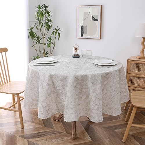 Miniatura 2 de Randall Mantel redondo de hojas abstractas con estampado floral de plantas en tela beige, sin arrugas, a prueba de polvo, para hogar, fiesta,