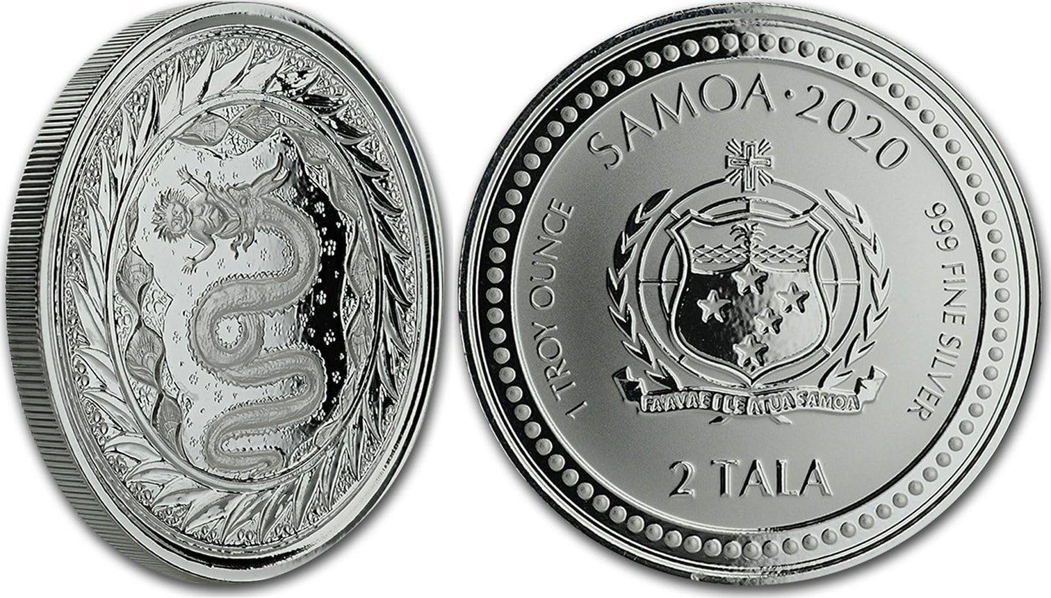 Moneda de plata de 1 onza Samoa 2 Tala 2020 Scottsdale Mint Serpiente de Milán Primera edición 1 Oz Plata Plata Solo 15.000 piezas Condición superior! Cápsula