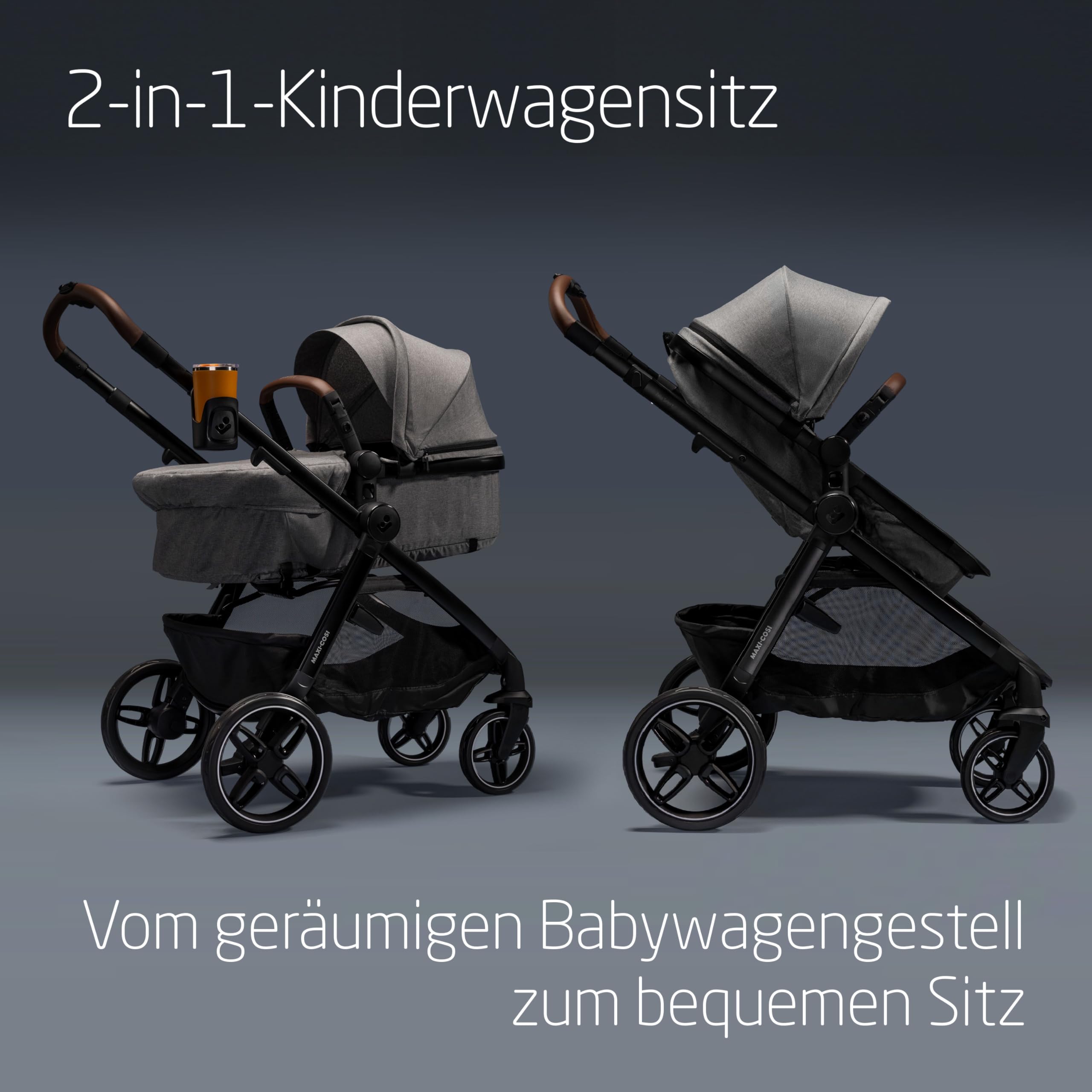 Maxi-Cosi Zelia Select Trio, Baby Kinderwagen 3 in 1 mit Kindersitz, 0–4 Jahre (0–22 kg), Einhändig Klappbar, Kompaktes und Wendbares Kinderwagen Set, Mit CabrioFix S i-Size-Kindersitz, Grau