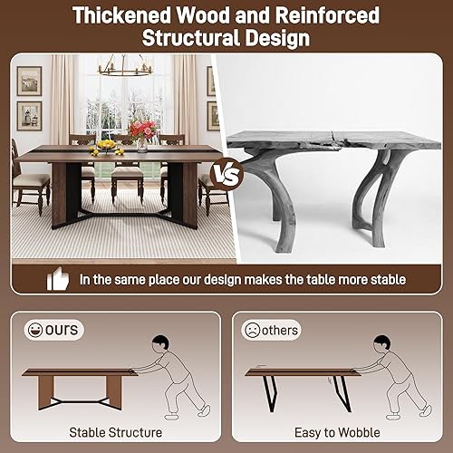 Miniatura 7 de Mesa de comedor de 71 pulgadas para 4, 5, 6 personas, mesa de cocina rectangular de madera con mesa impermeable, mesas de comedor con patas