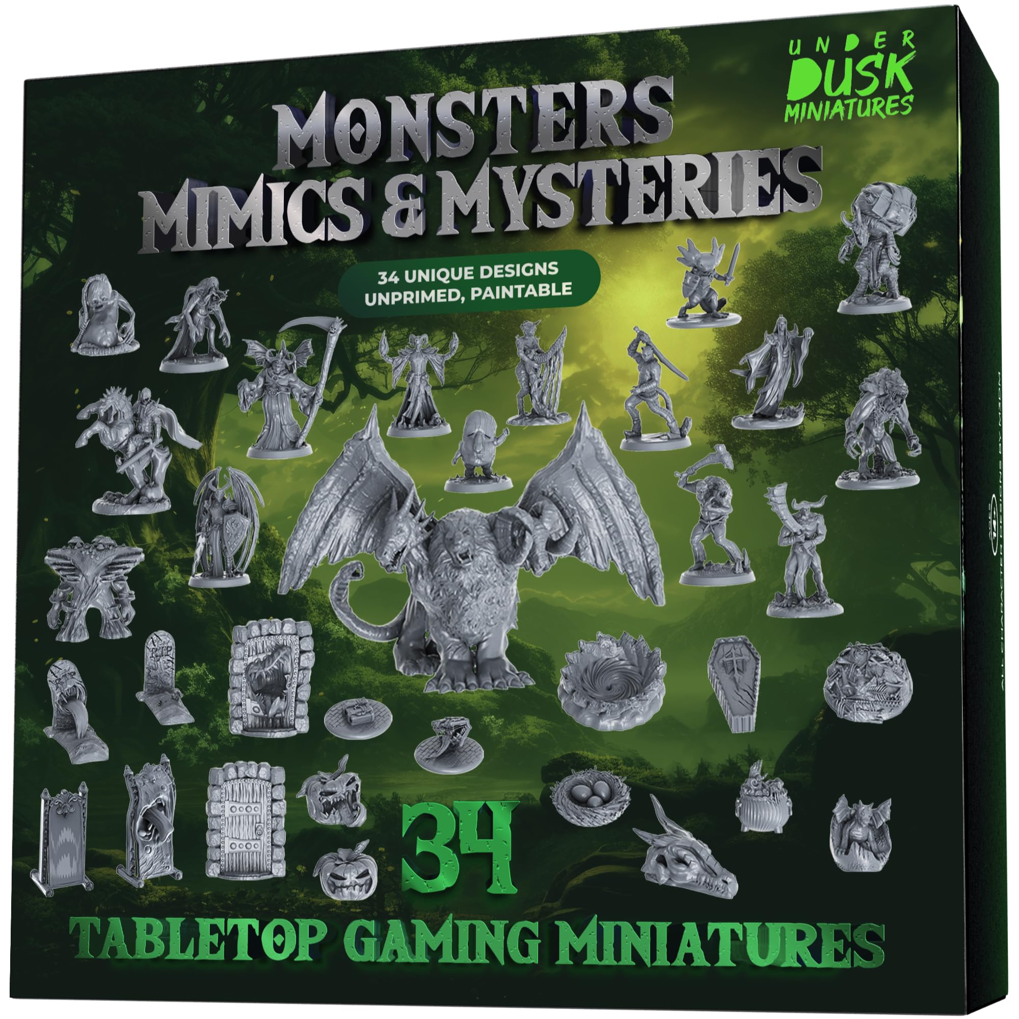 Underdusk: Monsters, Mimics, & Mysteries - 34 Unpainted Miniatures for D&D & Tabletop Gaming | Frightful Creatures and Disguised & Monstrous Mimics with Stat Blocks