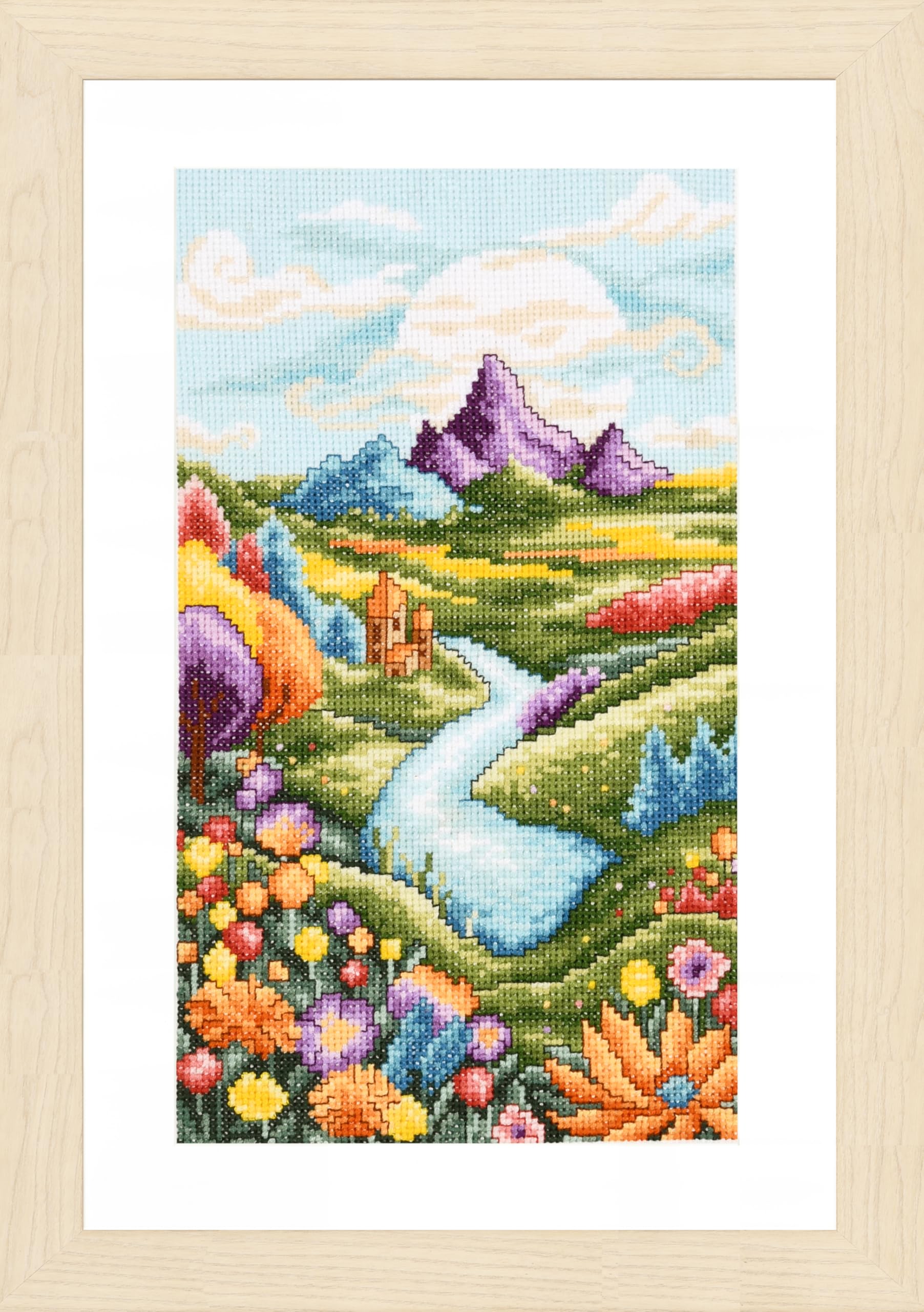 VERVACO Haft Krzyżykowy Liczony Zestaw Obraz do Haftu KRAJOBRAZ RZECZNY Zrób to Sam Zestaw Kreatywny dla Dorosłych 16 x 28 cm Dekoracja Ścienna DIY Cross Stitch Kit