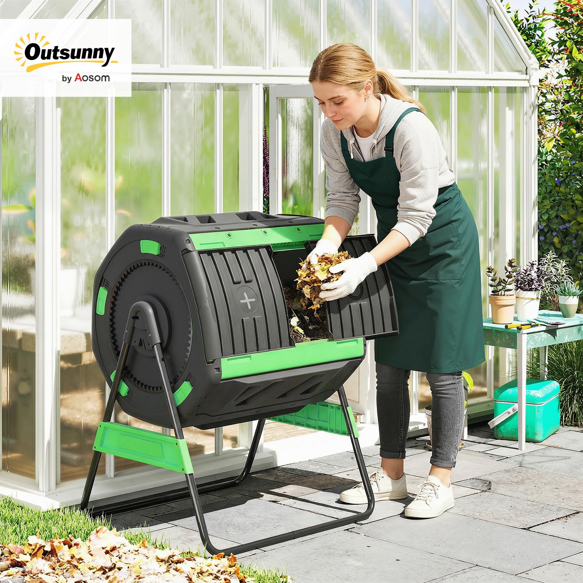 Outsunny Komposter 200 Liter, 94 x 67 x 98cm Schnellkomposter mit Lüftungsöffnungen Schiebetür, wetterfest Thermokomposter aus Kunststoff, Gartenkomposter, Kompostbehälter für Garten, Küchen, Balkon