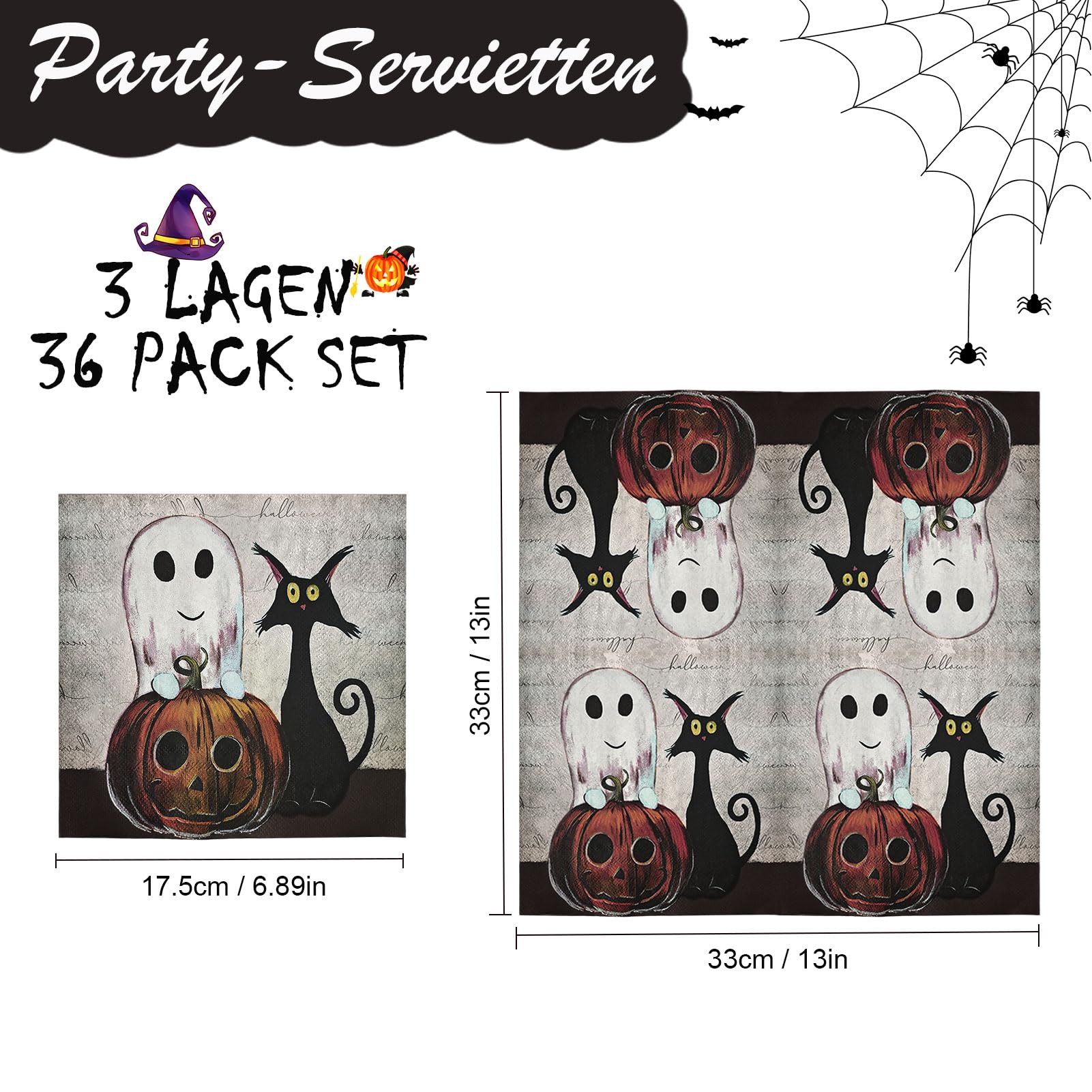 24x Halloween-Servietten Mit Fledermaus & Gruselmotiven – Perfekt Für Die Party