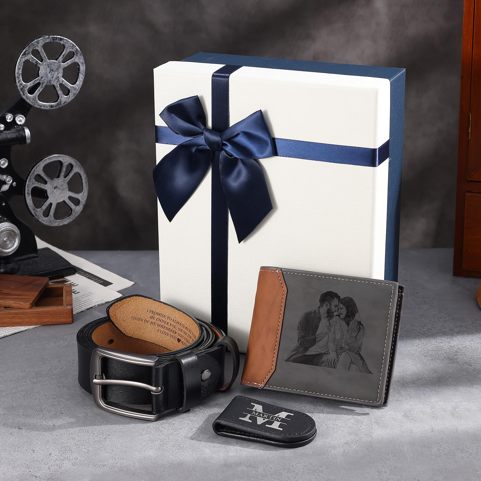 kaululu Cartera Personalizada Hombre con Fotos Nombres Letras Mayúsculas Marron Tarjetero Plegable Tarjetas de Crédito Monedero para Tarjetas Regalo de Padre e Hijo, Hermano