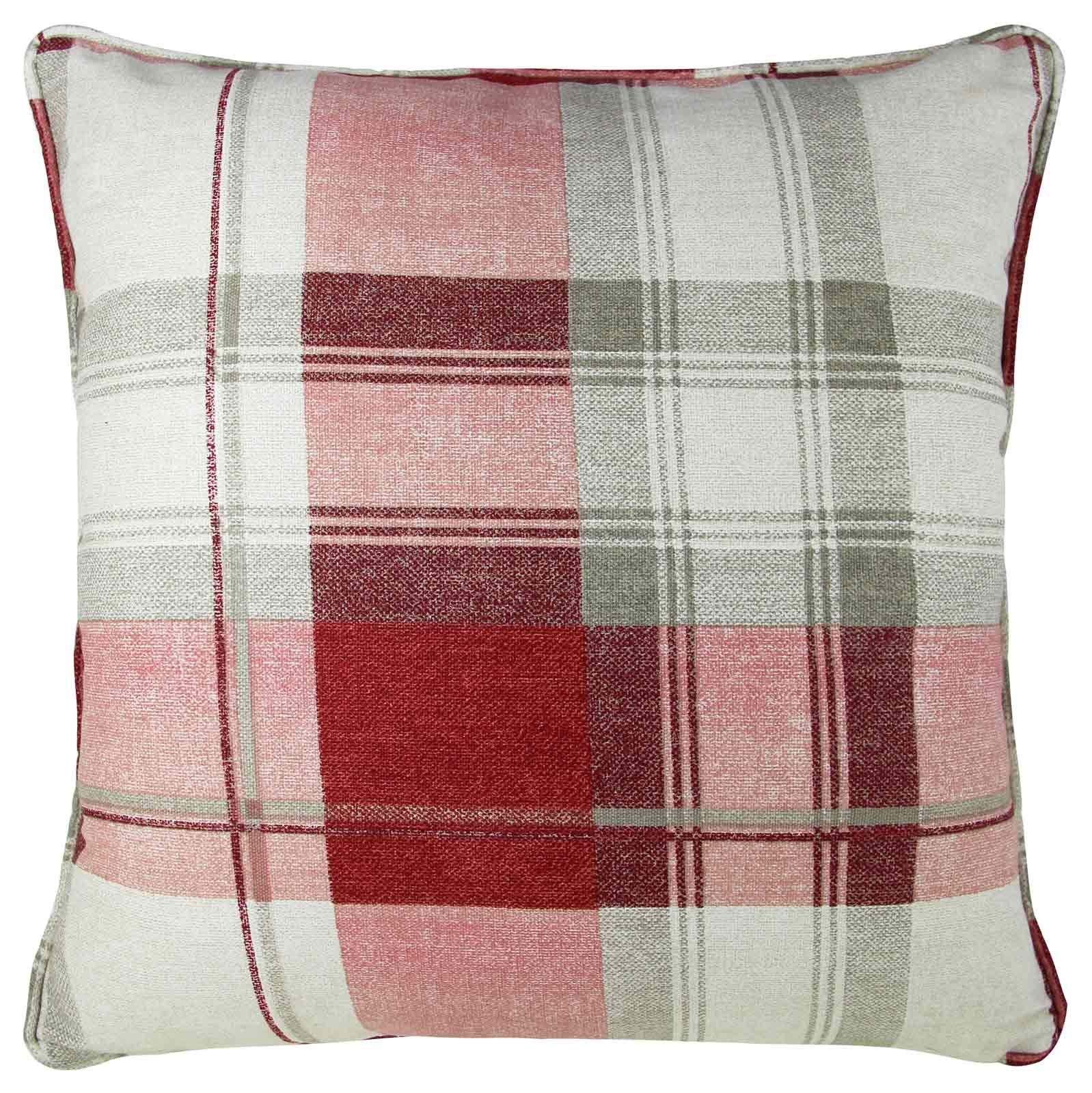 Fusion - Balmoral Check - 100 Percent Cotton Cushion Cover - Ruby, 43 x 43 cm