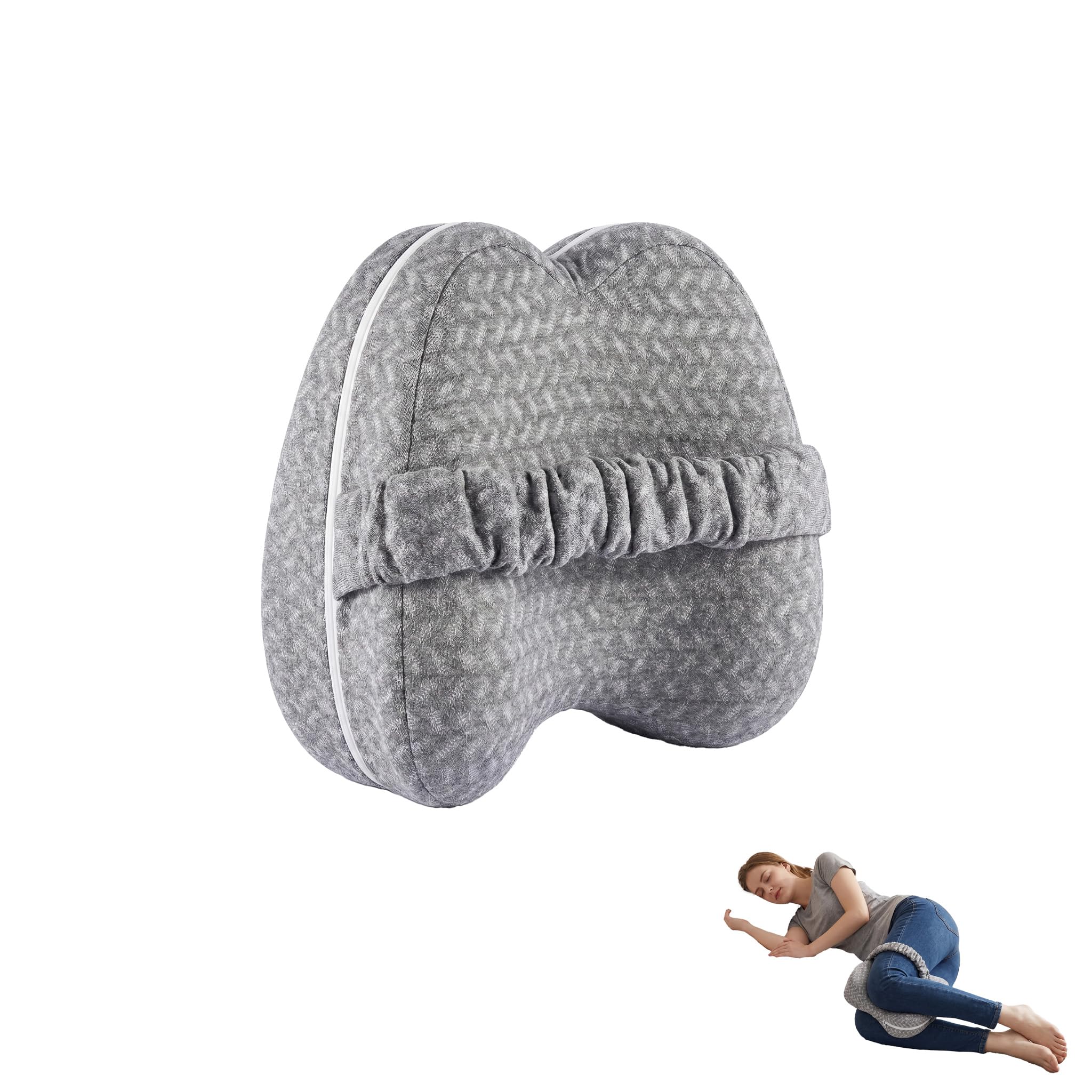 Knee Pillow, Memory Foam Side Sleeper Pillow with Sashable Cover, Strap