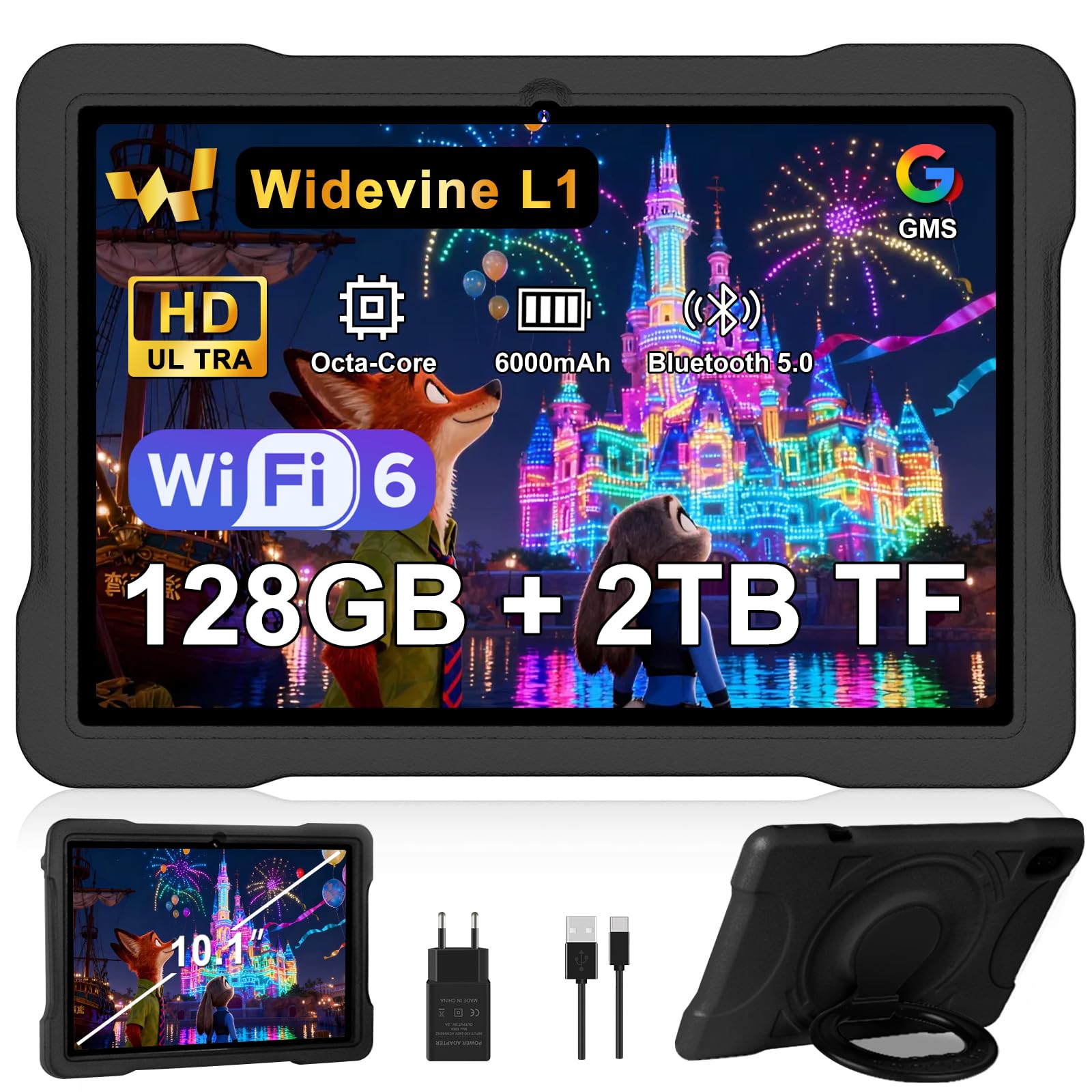 Tablet 10 Pollici Android con 5G + 2.4G WiFi 6, 20GB RAM + 128GB ROM(TF/2TB), Giochi Educativi Software (iWAWA), Octa-Core, 1080 * 800 FHD IPS, 5MP+5MP, Bluetooth 5, 2025 Newest Tablet con EVA, Black
