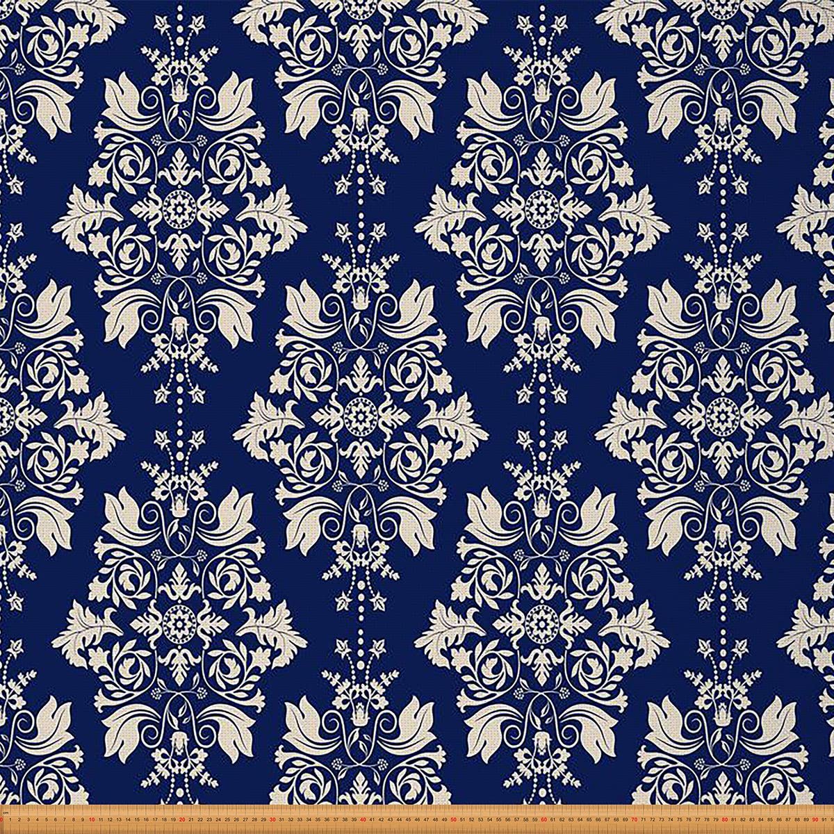Homewish Multi 18 Boho Damask Upholstery Fabric, Floral Flower Fabric By The Yard, Classic Baroque Style Decorative Fabric, Western Damask Theme Reupholstery Fabric For Chairs, Blue, 2 Yards