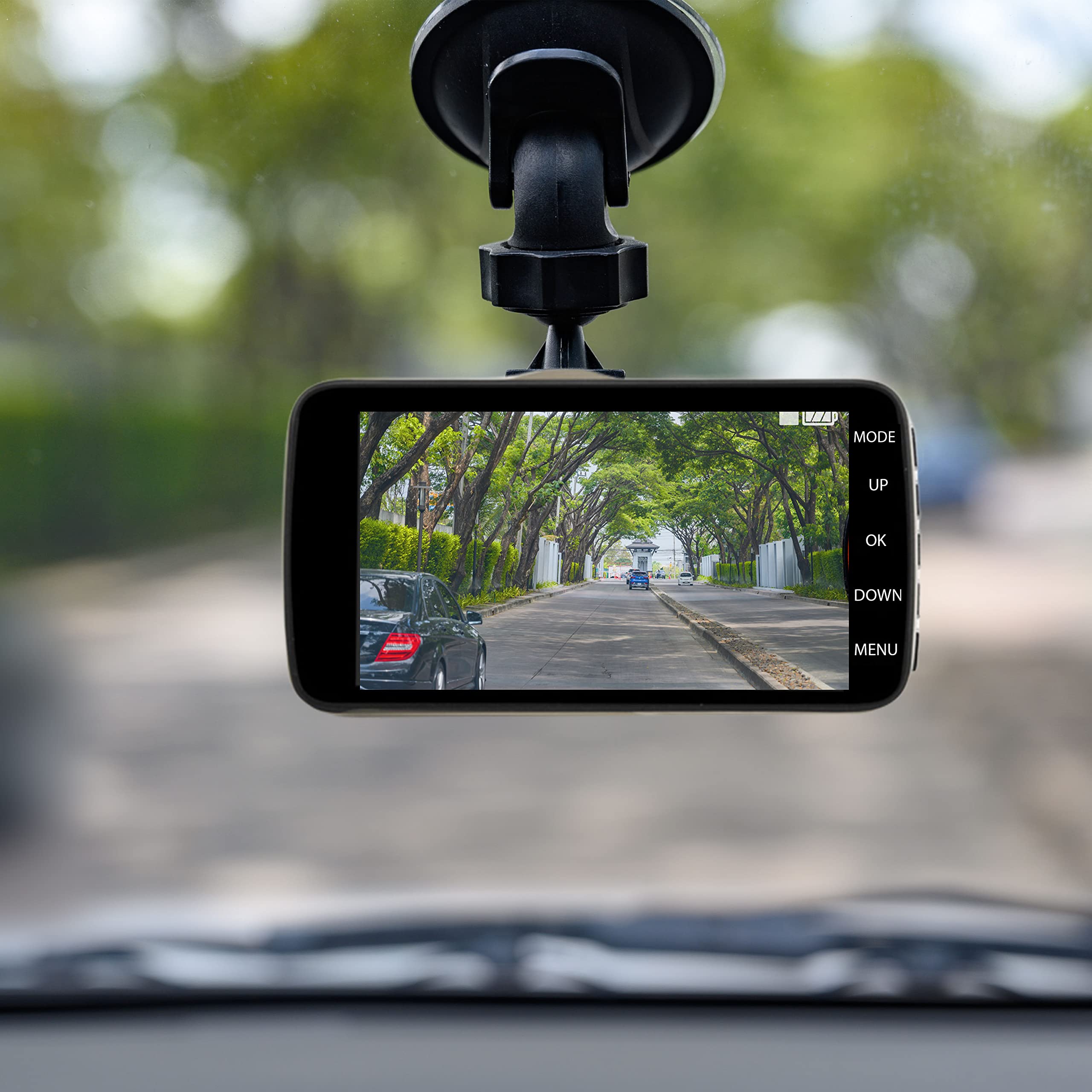 Dash Cam Hikity 3 Telecamere 1080P - Frontale, Interna E Posteriore Con Schermo 4 Pollici Touch