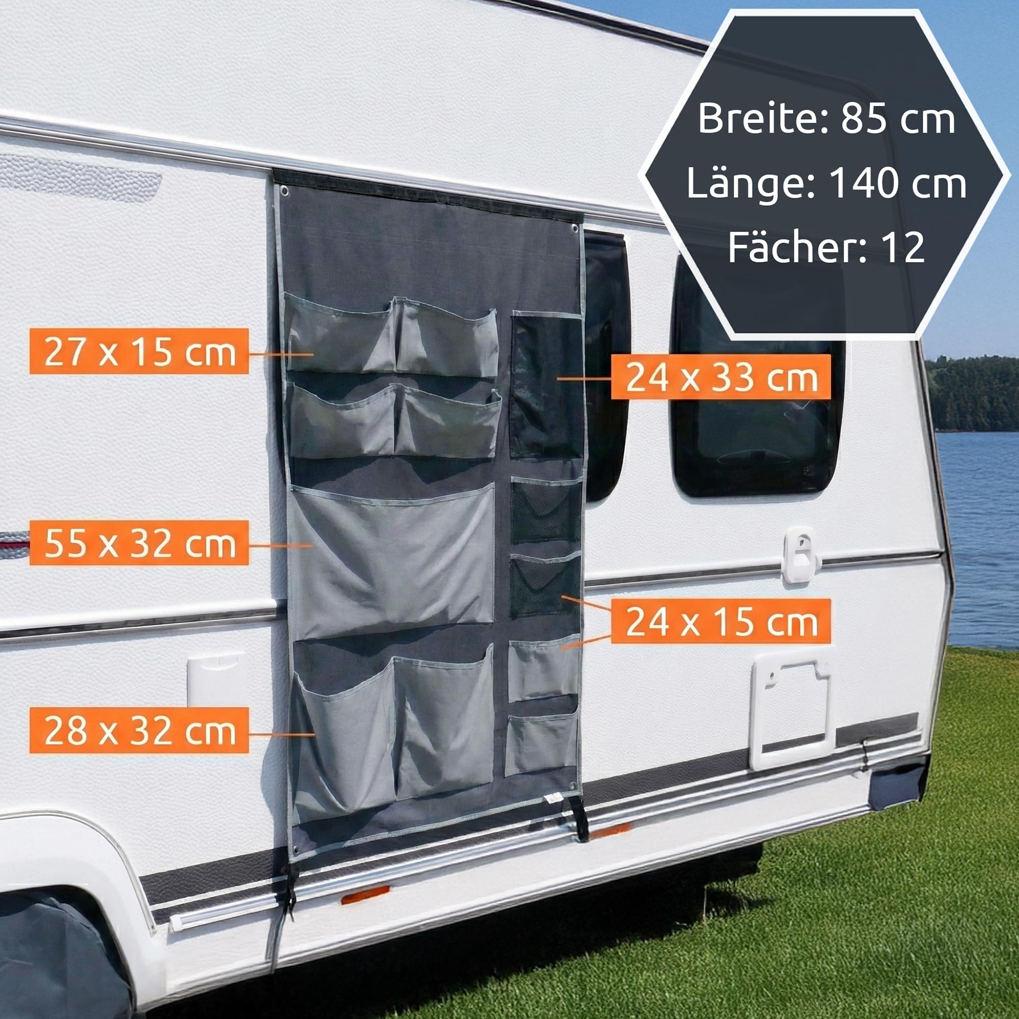 your GEAR Caravan Organizer Tablet – Mensola sospesa per tenda, tenda, roulotte, 140 x 85 cm, 12 scomparti