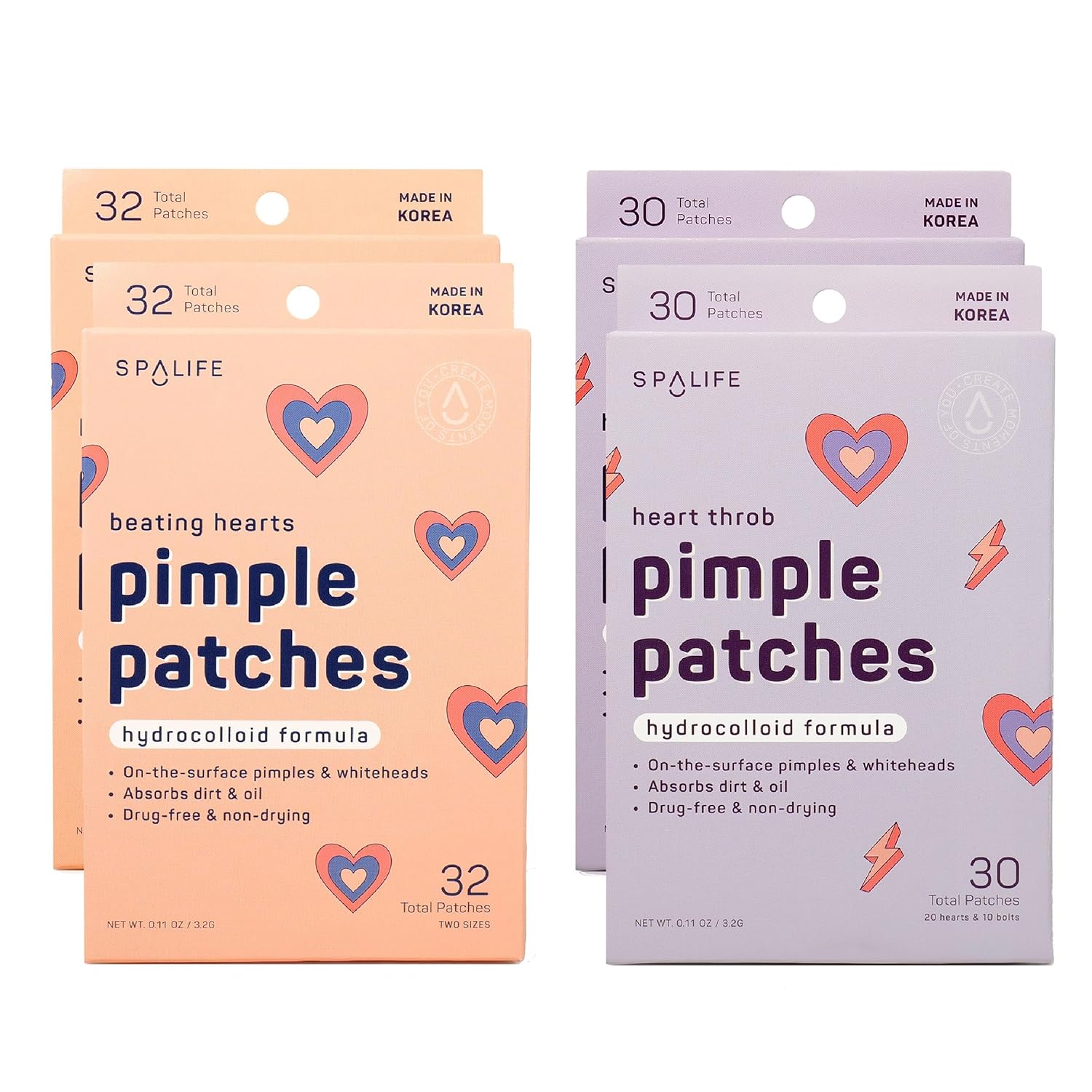 SpaLife Hydrocolloid Heart Pimple Patch Duo – Overnight Acne Patches for Blemishes, Redness & Oil Control – 62 Assorted Spot Patches for All Skin Types Heart Under Eye + Pimple Patch Duo