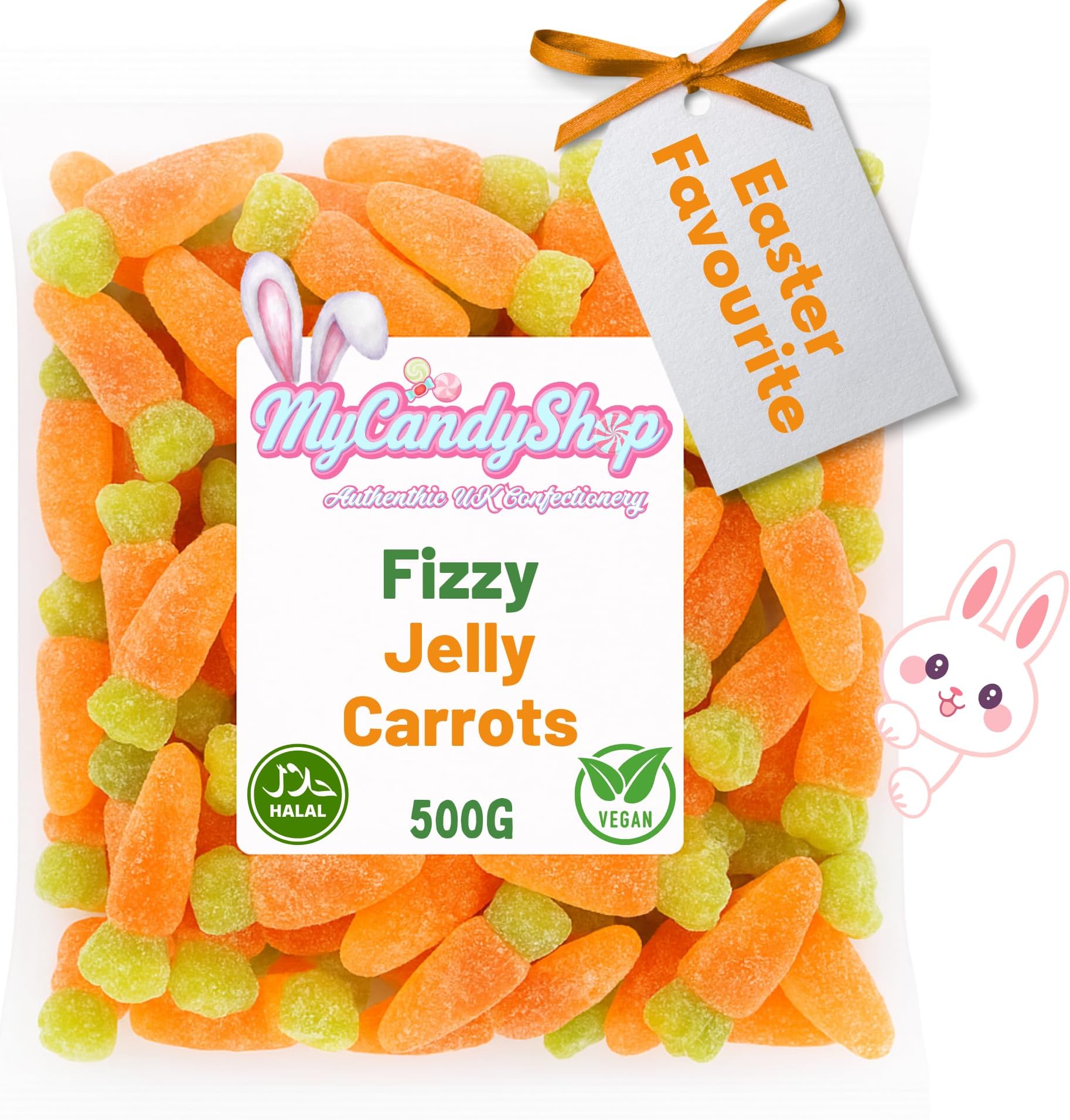 Fizzy Jelly Carrots Vegan Sweets - 500g Retro Orange Flavoured Carrot Sweets in bulk cheap Soft Fruit Jellies For Easter, Parties, Sweet shops & more