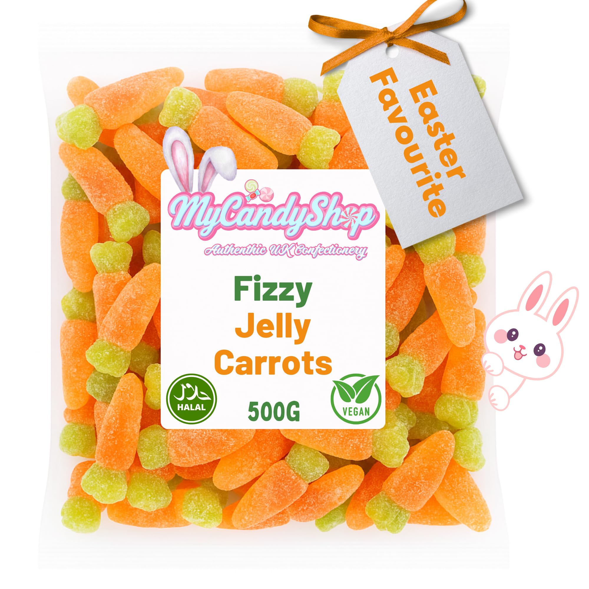 – Fizzy Jelly Carrots Vegan Sweets - 500g Retro Orange Flavoured Carrot Sweets in bulk cheap Soft Fruit Jellies For Easter, Parties, Sweet shops & more