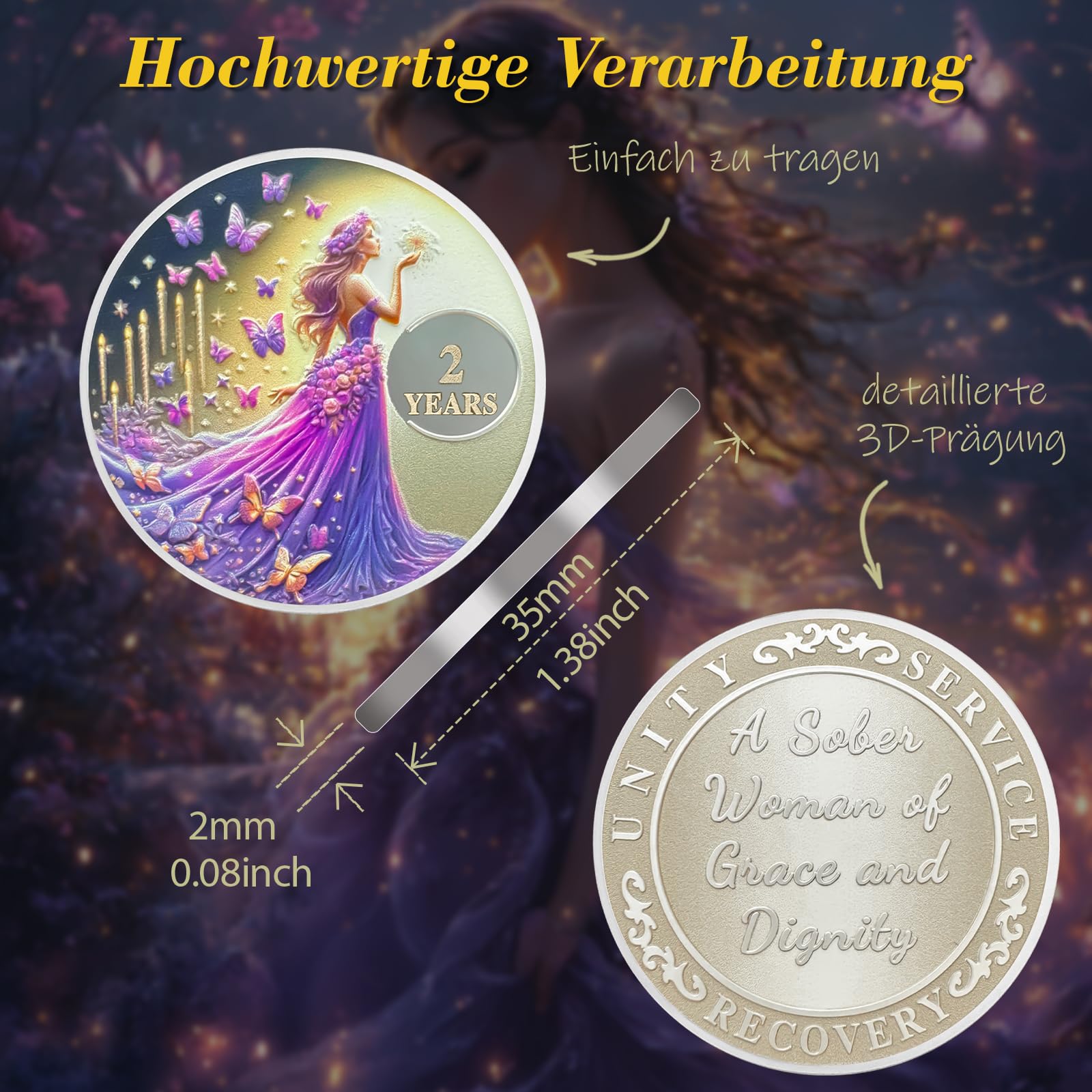Original Butterfly Fairy 2 Year Chip Sobriedad Mujeres Dos Años Sobriedad Moneda AA Chip Y Medallón AA NA WAA Moneda Restauración Chip Sobriedad Signo Sobriedad