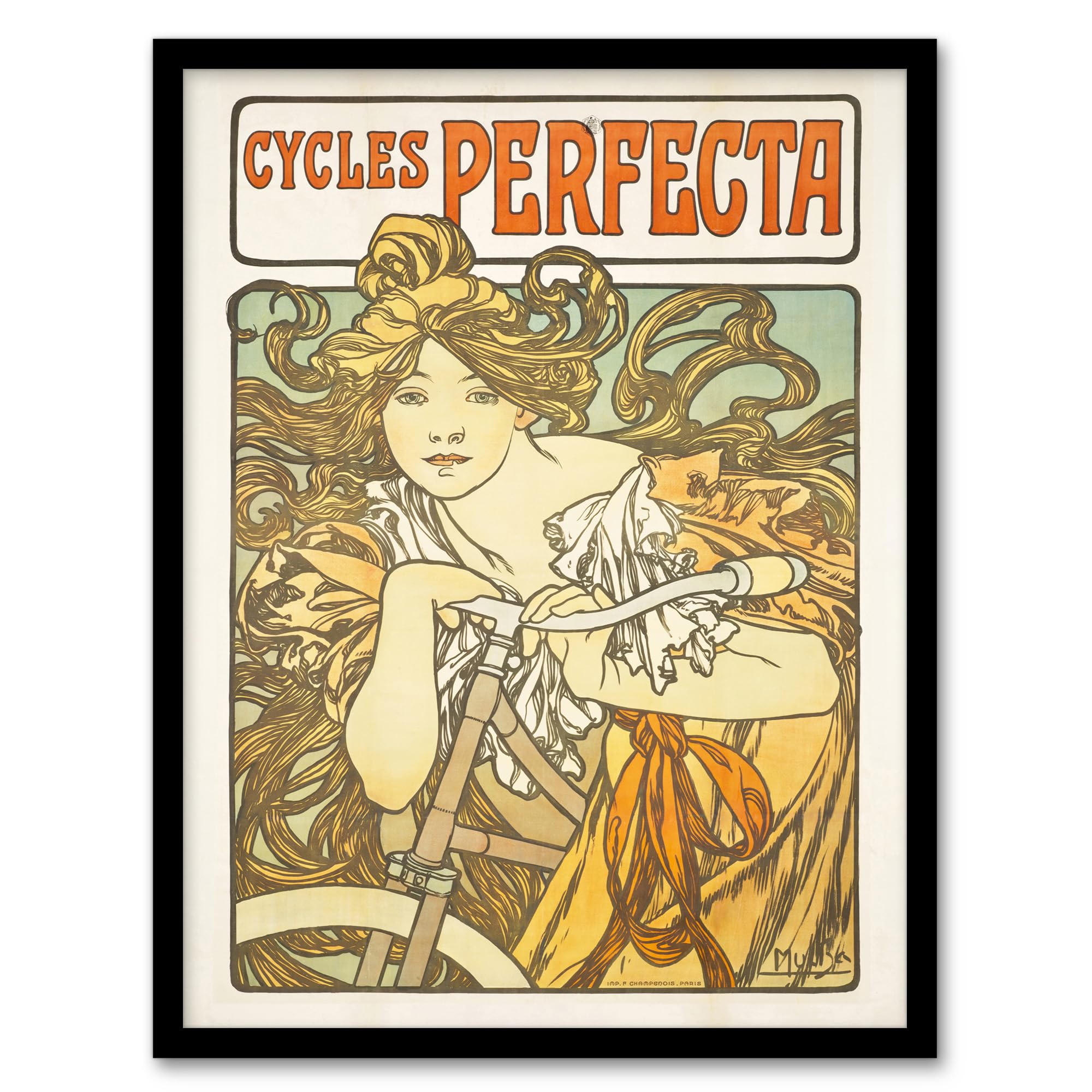 Artery8 Alphonse Mucha Cycles Perfecta Vintage Bicycle Advert Framed Wall Art Print Home Décor A3