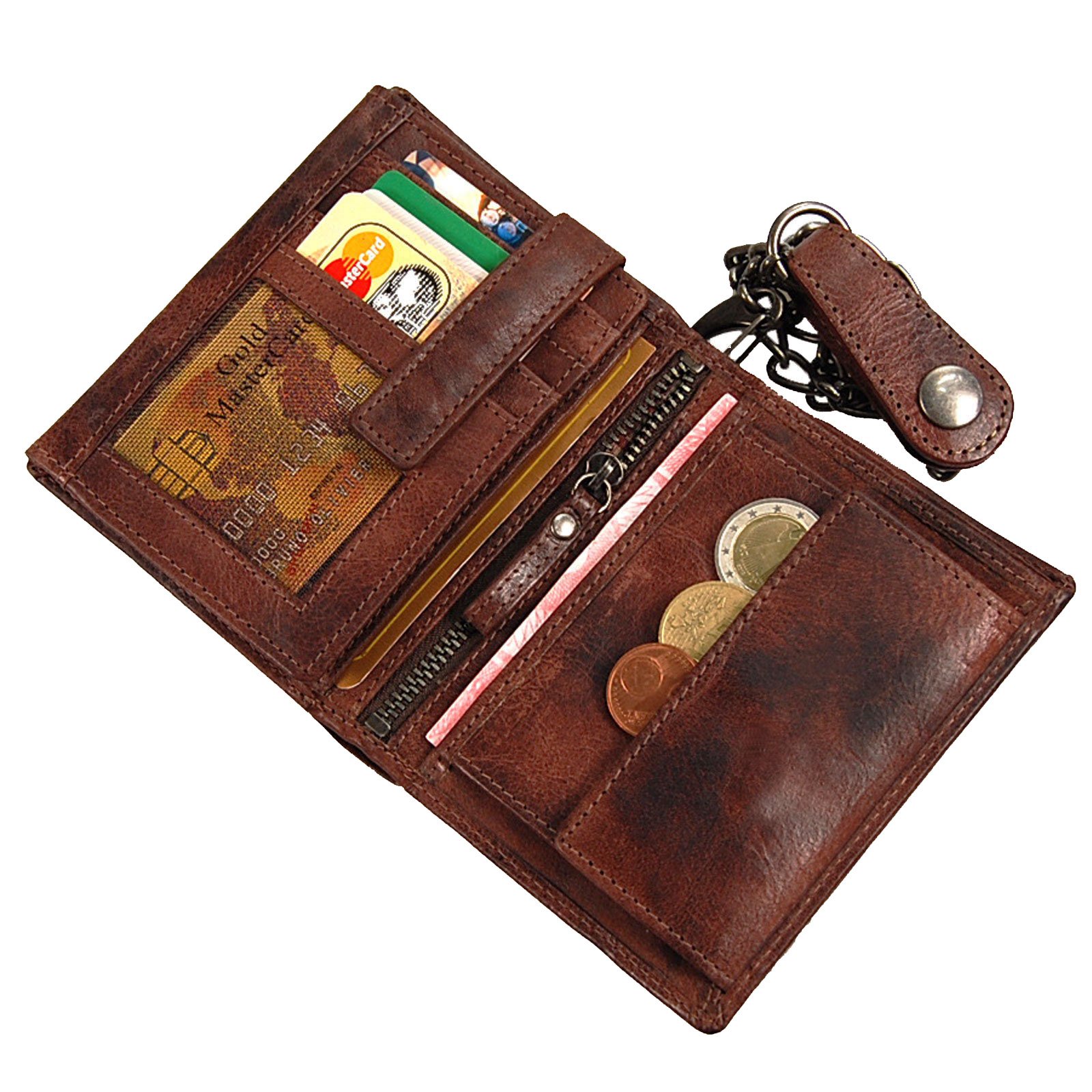 Branco GoBago - Cartera de piel con cadena, diseño vintage, Marrón vintage., medium, Monedero para hombre