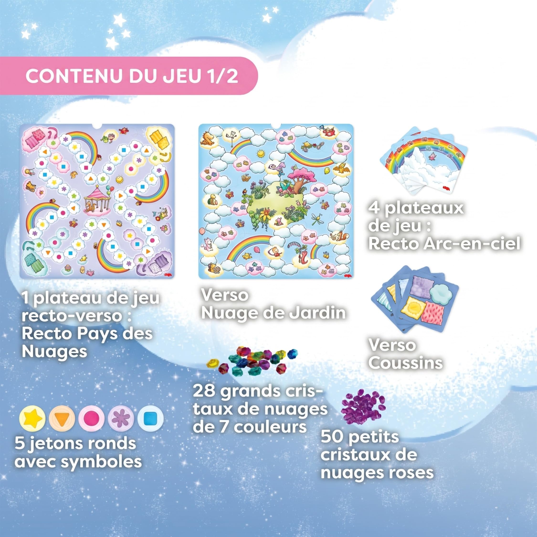 HABA Licornes dans Les Nuages – Collection de Jeux à partir de 3 Ans avec 9 Jeux de dés, de Cartes et de Plateau variés pour 2 à 4 Enfants, faciles à Expliquer – 2012231002