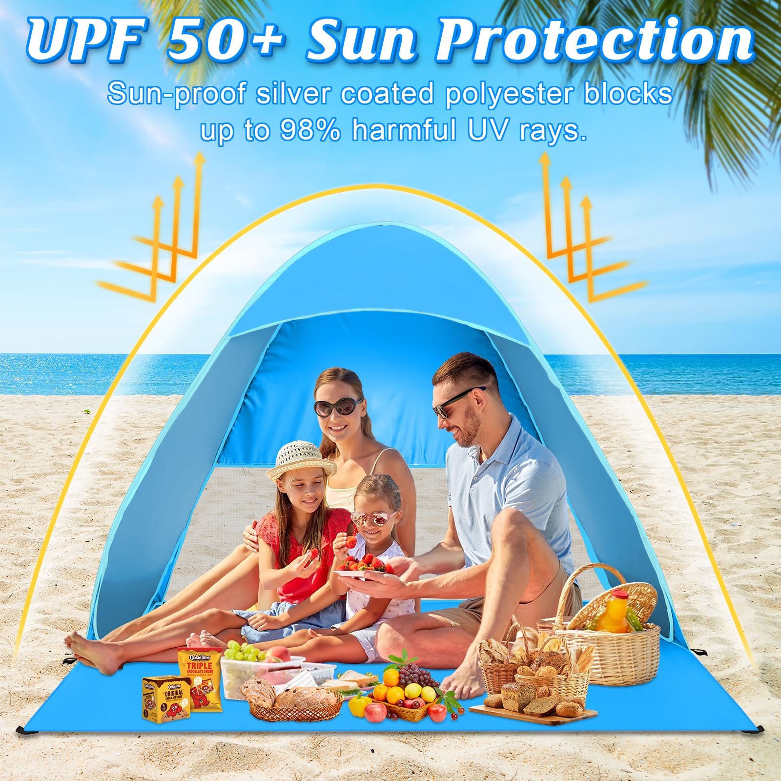 Tenda da spiaggia pop-up UV (UPF 50+), portatile per 2-4 persone, con borsa di trasporto e picchetti