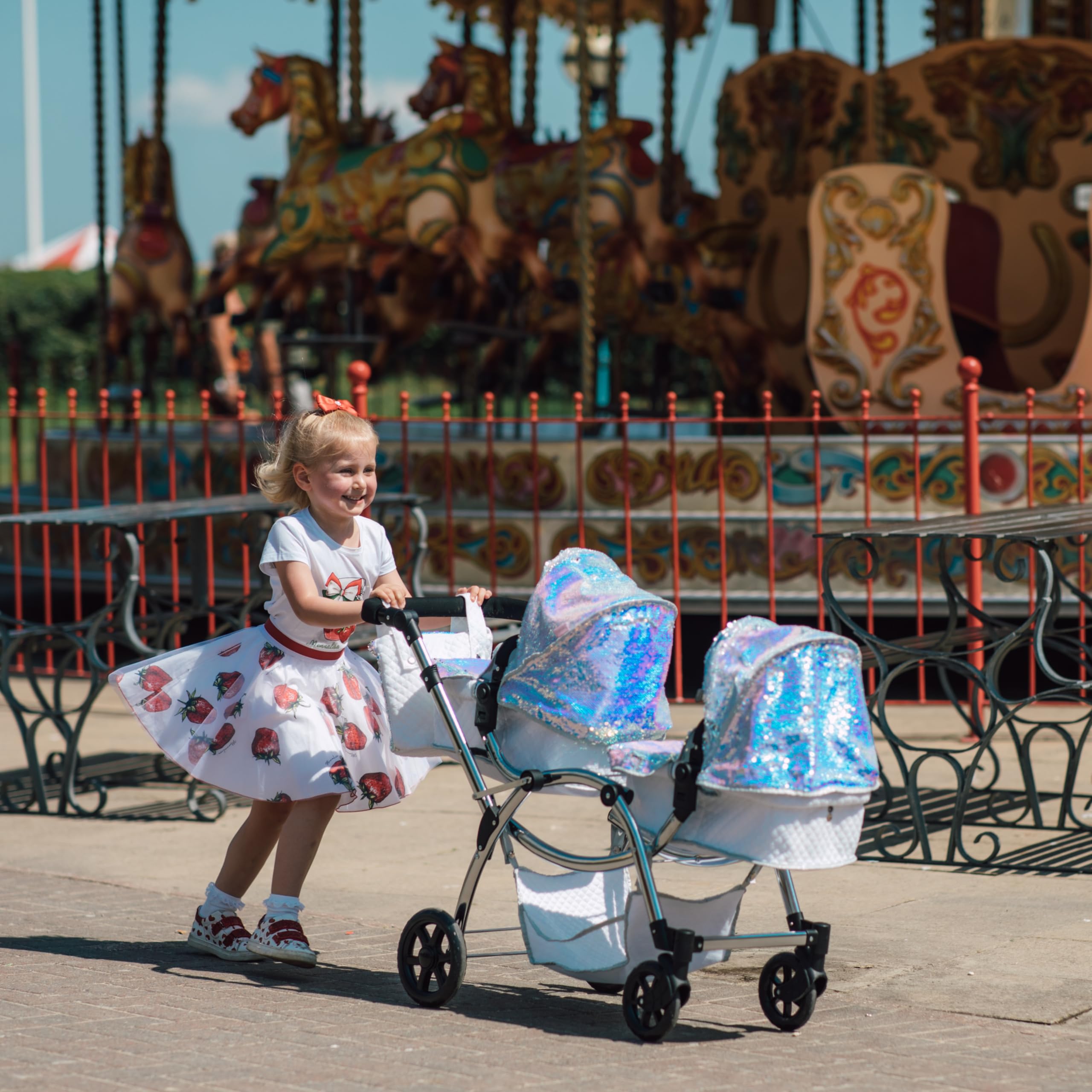 Roma Amy Childs Polly Sparkle podwójne lalki wózek dziecięcy 2 w 1, wózek dziecięcy i łóżeczko do przenoszenia - syrenka 3-16 lat