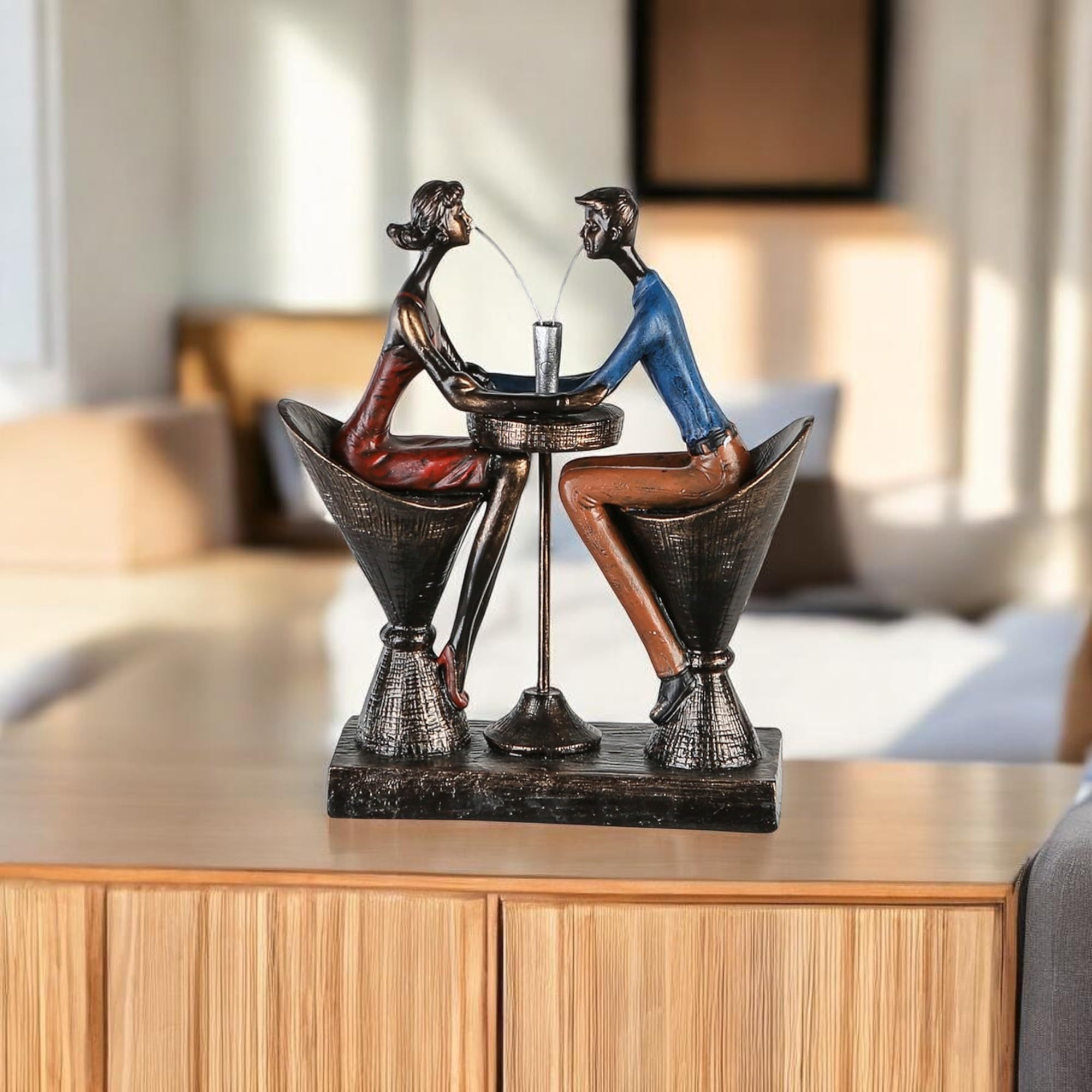 Casablanca Skulptur Table for Two, Deko Figur Bronze, Kunstharz Statue Wohnzimmer, Büro Dekoration H. 25 cm x B. 21 cm - Moderne Paarfigur Couple, Liebe Hochzeit