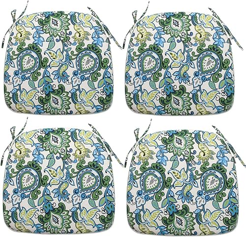Juego de 4 cojines para sillas de exteriores e interiores de 17 x 16 x 2 pulgadas con lazos, impermeables, para todo tipo de clima, decoración para
