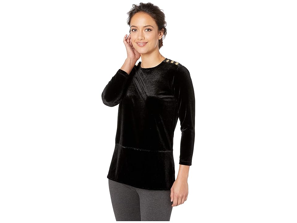 

LAUREN Ralph Lauren Petite Georgette-Velvet Tunic Top (Polo Black) Women's Blouse