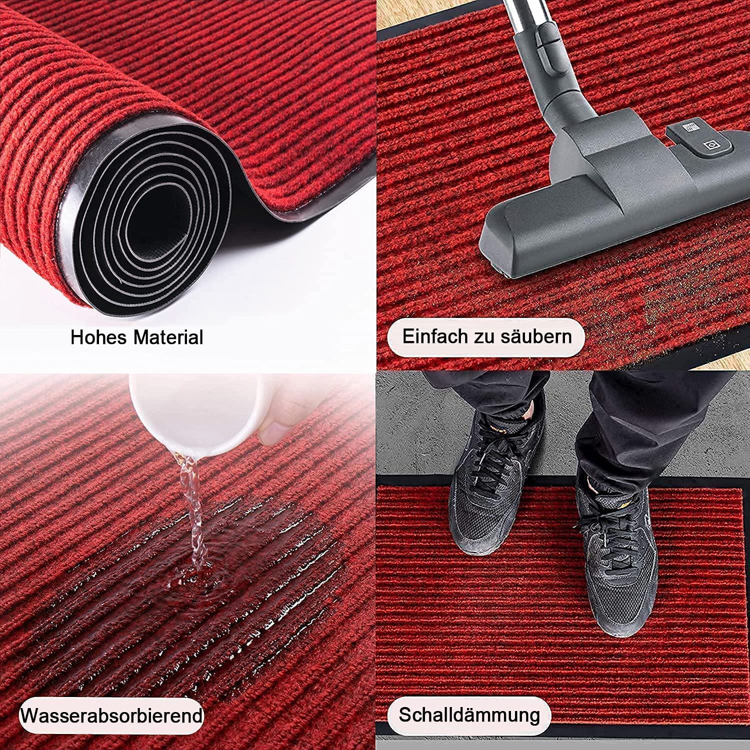 uyoyous 90x300cm Teppich Läufer Flur Fußmatte Schmutzläufer mit Rutschfester Rücken Schmutzfangmatte Teppichläufer für Räumen, Korridoren, Eingangsbereichen - （Rot，Rechteck）