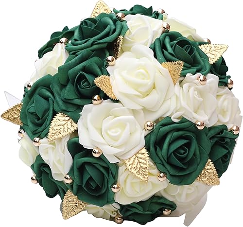 Hmplimue Ramo de boda hecho a mano con rosas artificiales de polietileno, ramo de dama de honor con cintas suaves, ramo de mano de boda, ramo de