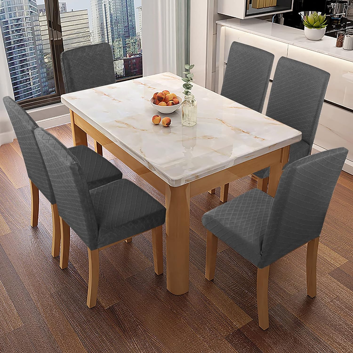 Coprisedie KELUINA Con Schienale - Set 4 Pezzi In Tessuto Elasticizzato, Lavabile, Per Sala Pranzo E Hotel (Sabbia)