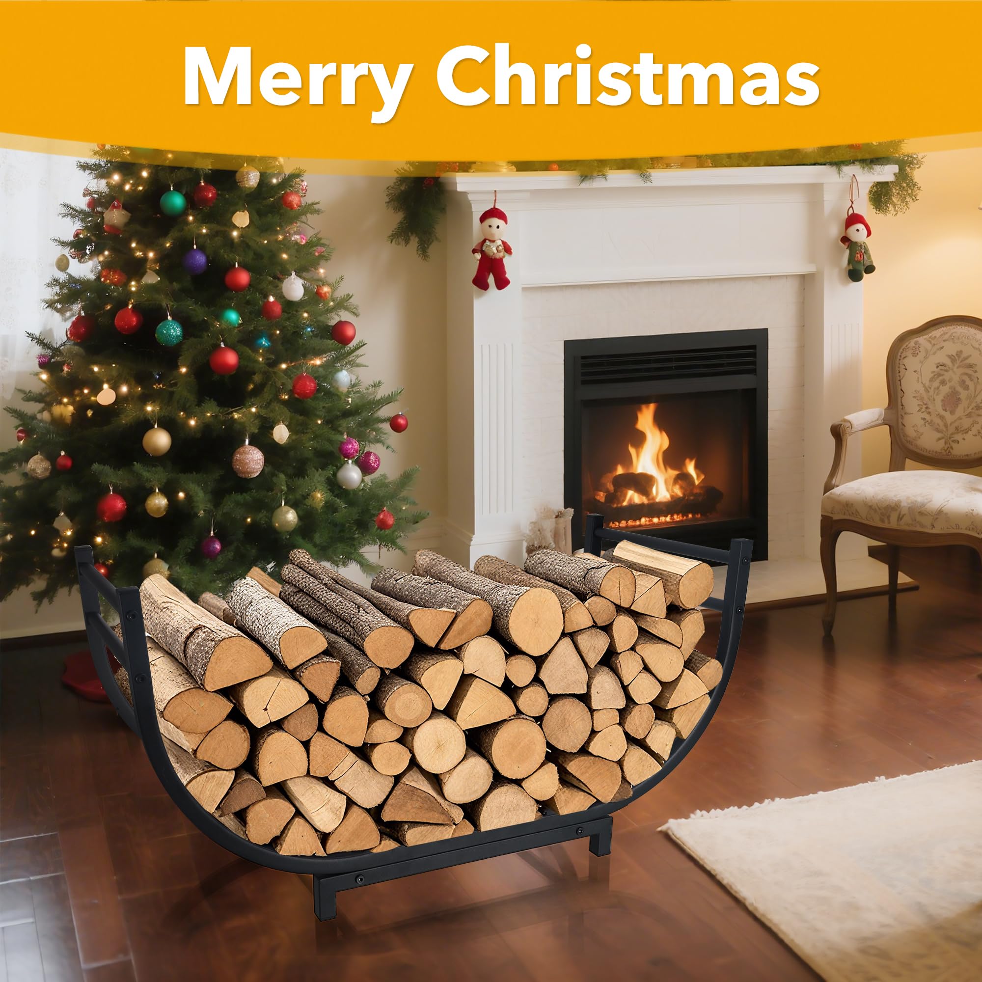 Condition photo showing New/Like New for facka 30 inch firewood rack outdoor metal wood rack | iron fire log stacker holder for fireplace, patio, porch, yard, garden, indoor outdoor wood storage