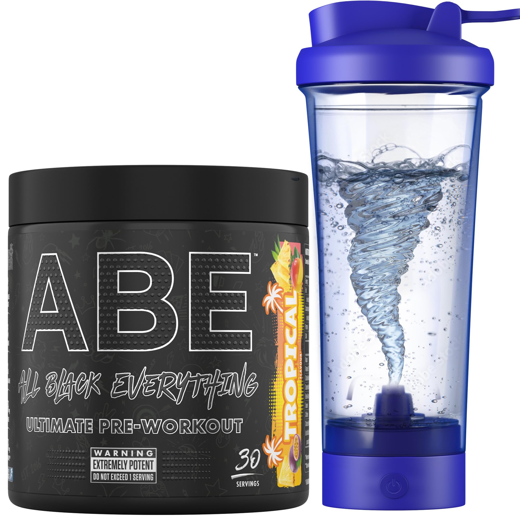 Applied NutritionBundle ABE Pre Workout 375g + Electric Shaker | All Black Everything Pre Workout Powder, Energy Drink, Physical Performance, Creatine, Beta Alanine, Caffeine (Tropical)