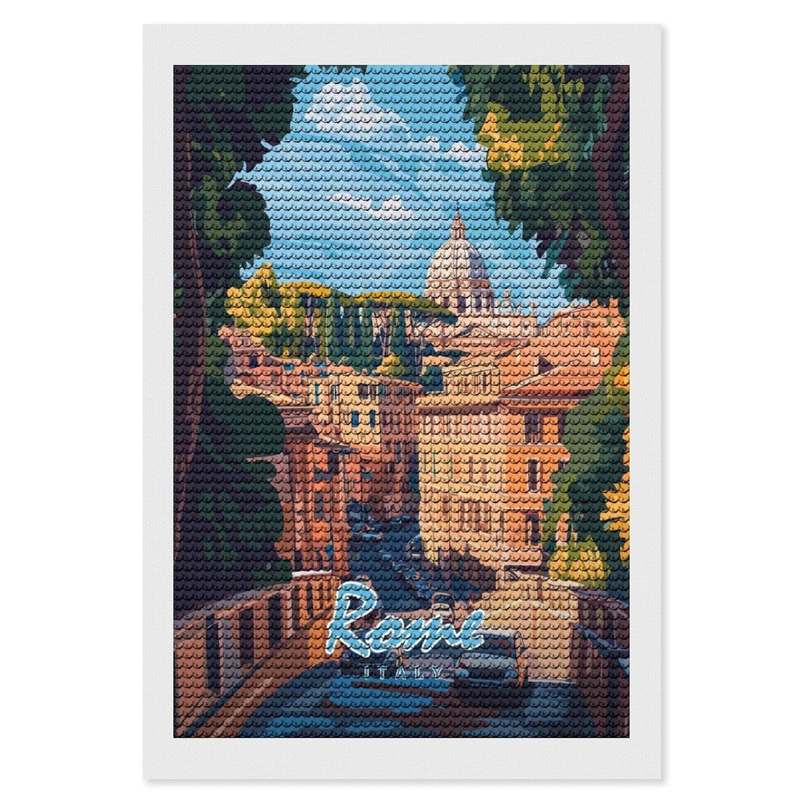 Junmoney Rome Cityscape Diamond Painting Canvas Set 8"x12", for Craft Lovers, Decorate Your Room, Festive Craft Gift, Vintage Style Decor