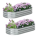 zizin 2 Pack Galvanized Raised Garden Bed Metal Oval Raised Garden Beds Outdoor Planter Box for Vegetables (6x3x1FT, Silver)