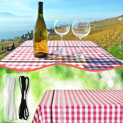 Miniatura 4 de Riakrum Mantel de mesa con correa para mantel, cuerda elástica para sujetar el mantel para mesas al aire libre, mesas de cocina, picnic, camping,