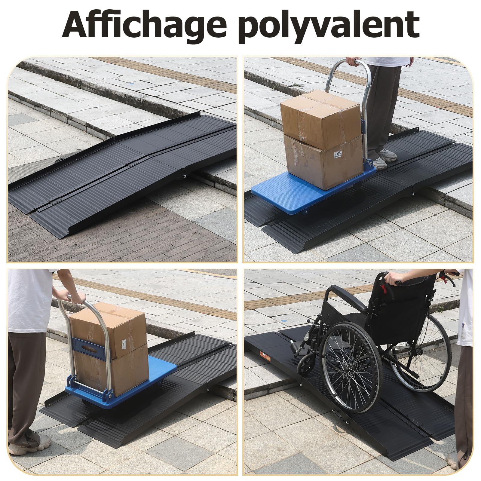 gardhom Rampe de Fauteuil Roulant Pliable pour escalier 122 * 72cm, capacité de Charge 362kg Rampe antidérapante pour Fauteuil Roulant