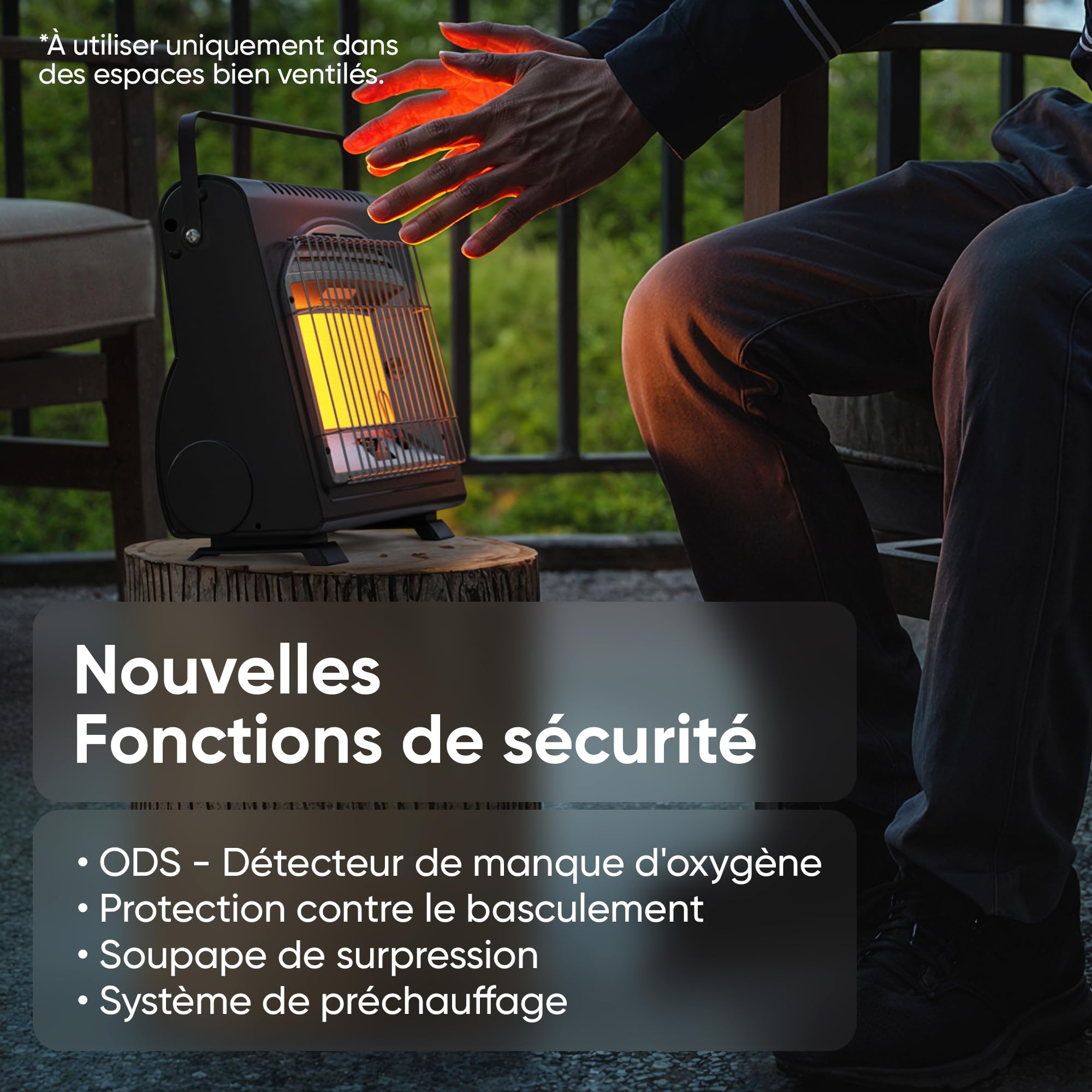 Chauffage à Gaz Portable 1,7 KW - Céramique - Sécurité ODS - Parfait Camping, Atelier, Intérieur/extérieur - Inclus 4 Cartouches