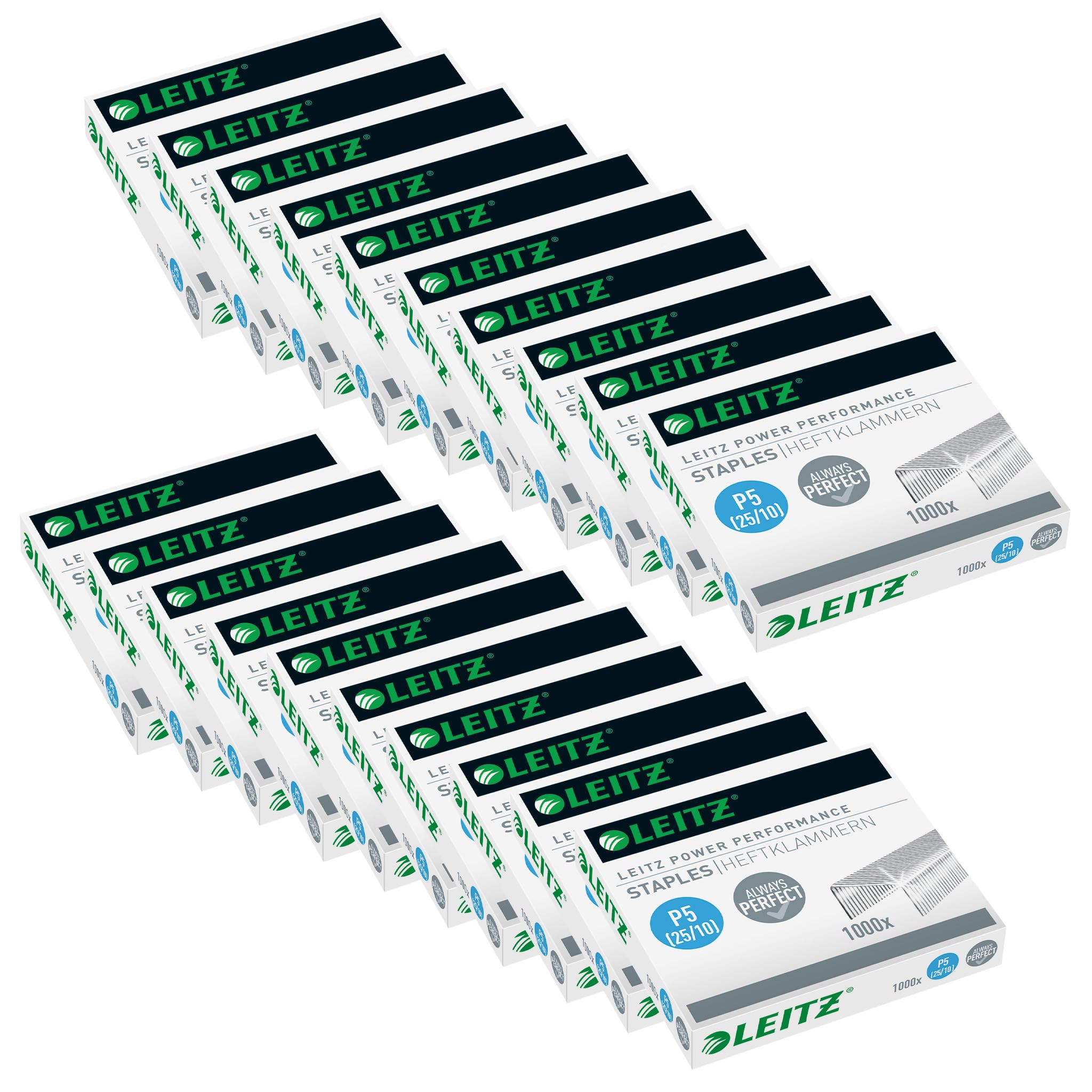 Leitz Power Performance Heavy-Duty 55740000 - Punti metallici P5 (25/10), zincati, 20 scatole da 1.000 punti metallici ciascuno