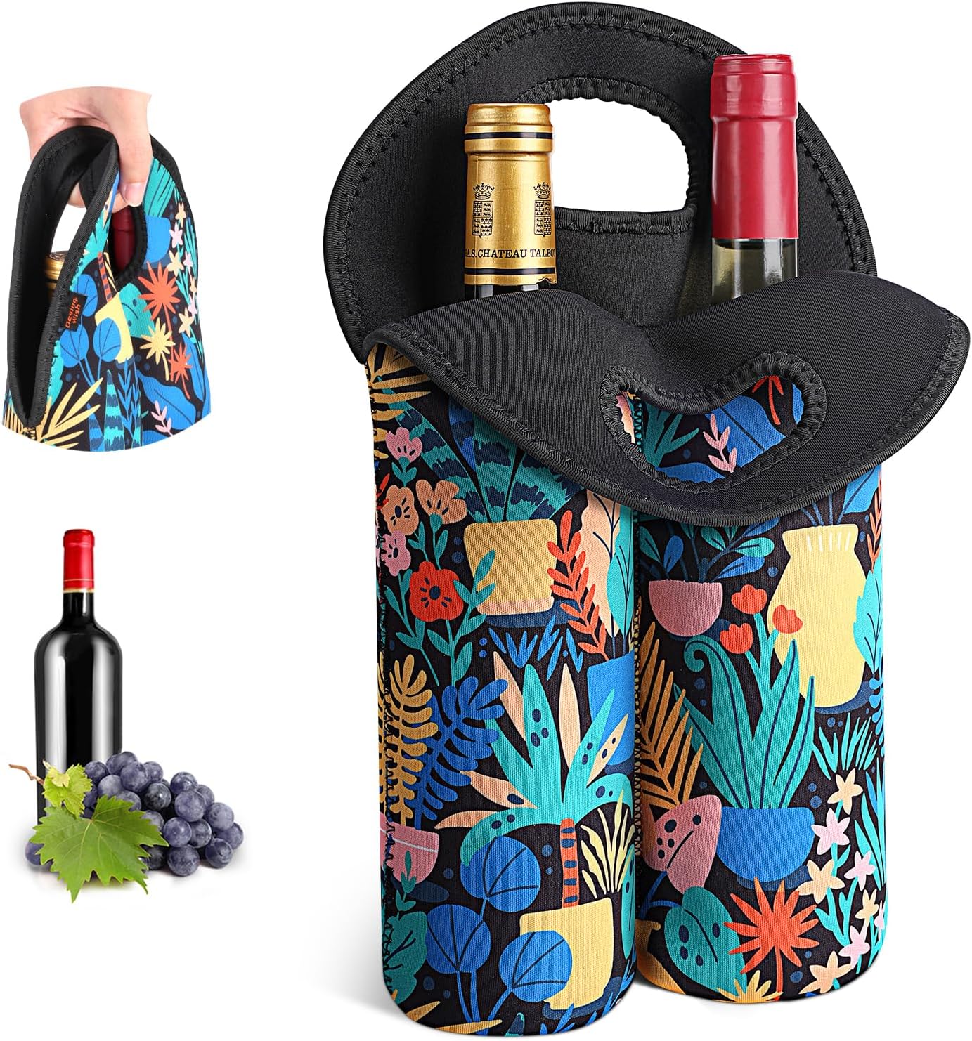 Amazon.com: 2 Bottle Wine Carrier Tote Bag for 750ML Wine Bottles, Neoprene Wine Bottle Travel ...