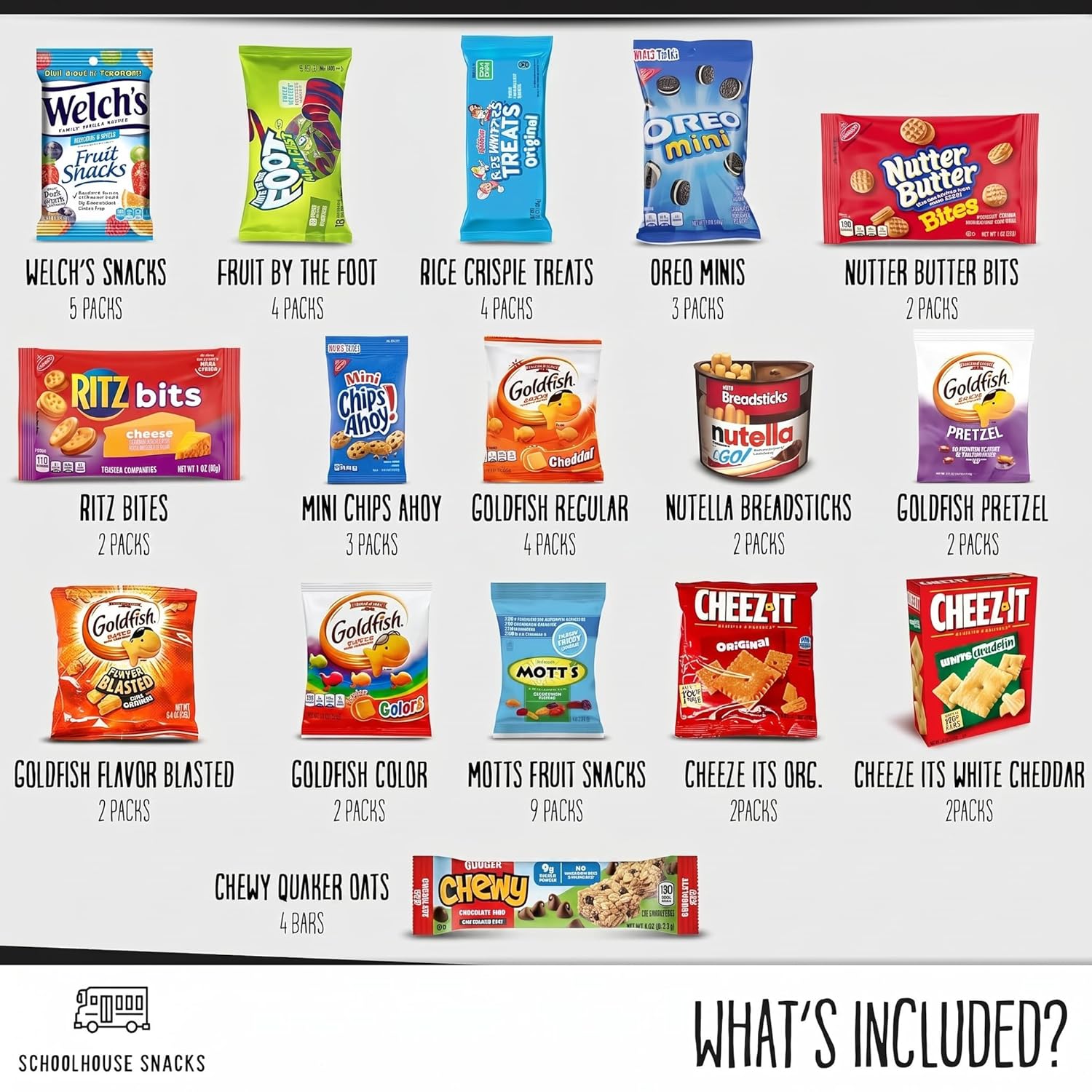 SCHOOLHOUSE SNACKS - Snacks for Kids (52 Count) | Variety Snack Box with American Cracker and Cookie Assortment | Perfect for School, Camp Care Package, Travel Food, Gift Box