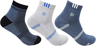 Bonjour Men's Ankle Length Cotton & Spandex Socks (Pack of 3) (BRO3111-PO3_Multicolored) Price In India