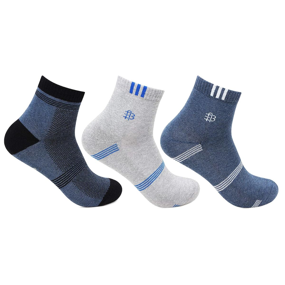 Bonjour Men's Ankle Length Cotton & Spandex Socks (Pack of 3)