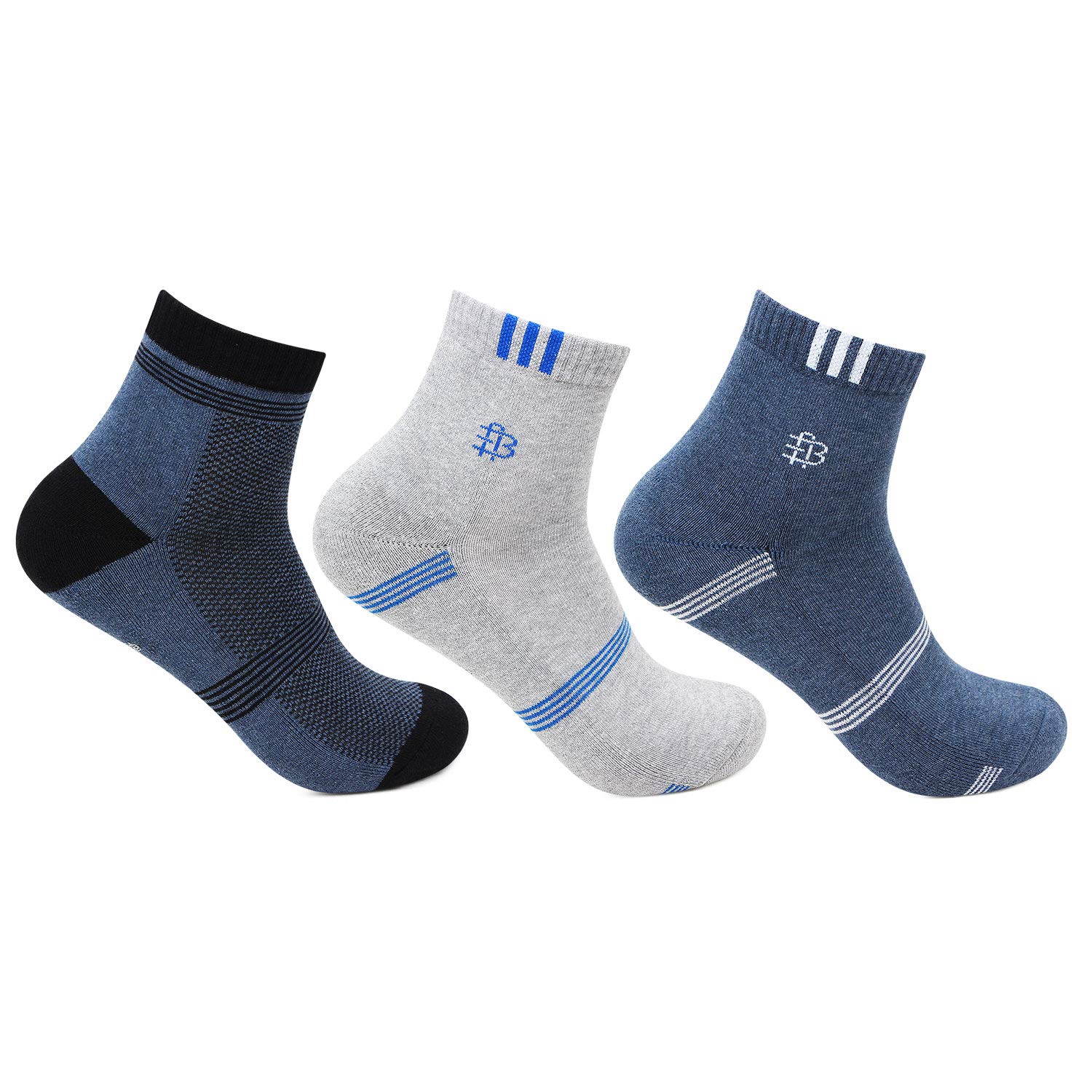 Bonjour Men's Ankle Length Cotton & Spandex Socks (Pack of 3)