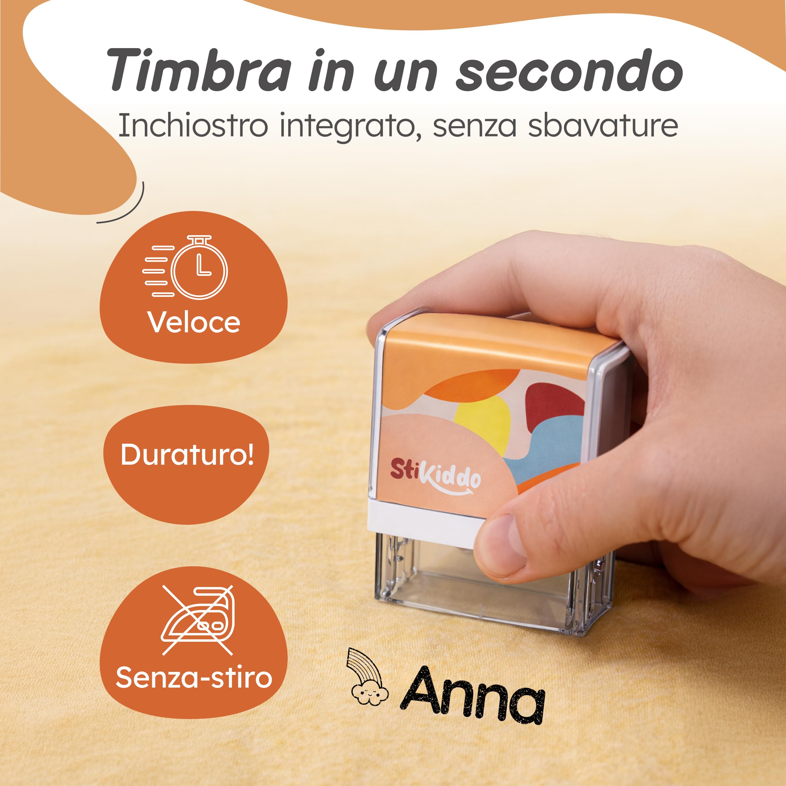 Timbro Personalizzato Per Bambini - Per Abbigliamento, Oggetti e Carta, Timbro Vestiti Bambini Asilo, Personalizzabile e Lavabile in Lavatrice
