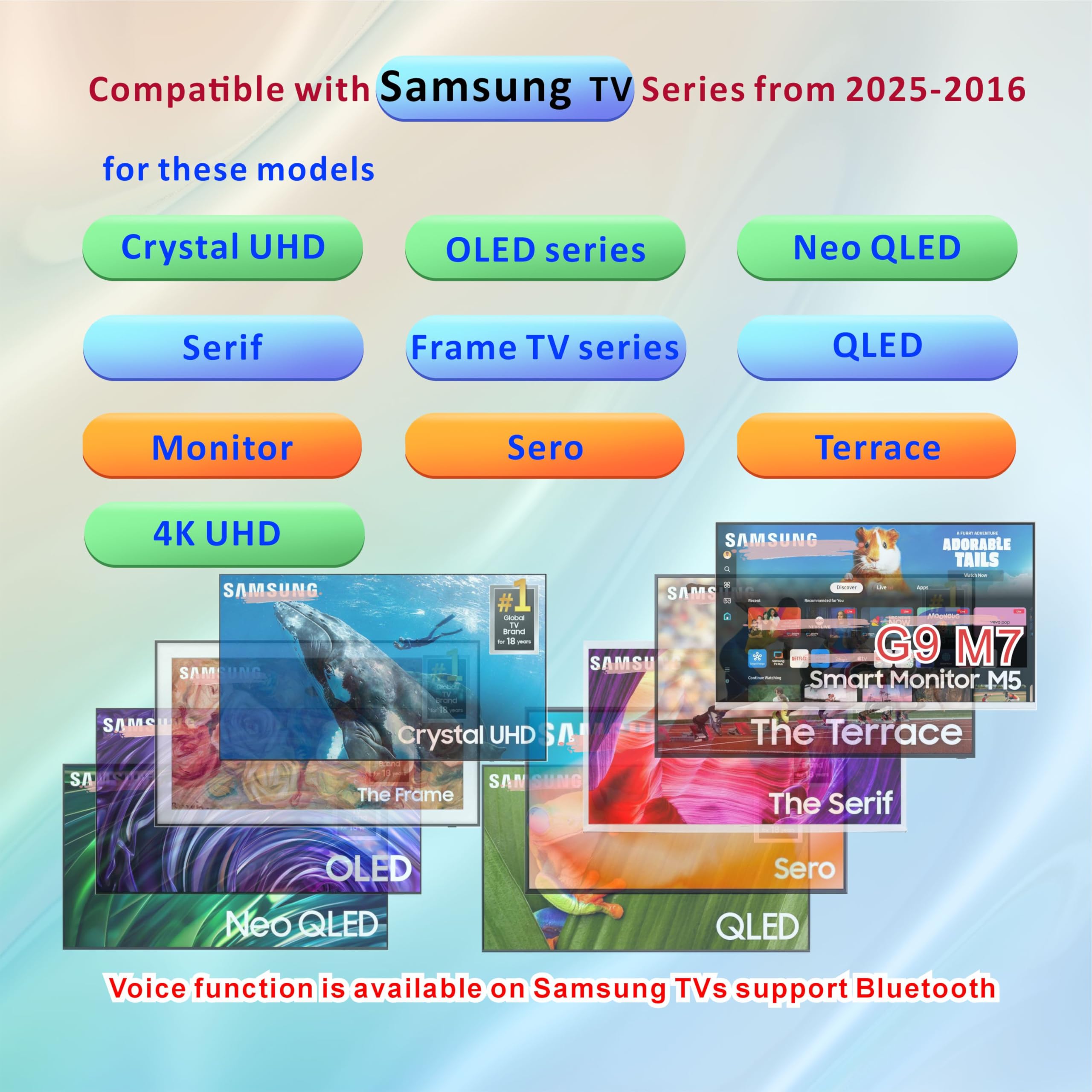 Zamiennik pilota Samsung TV do telewizorów Smart TV (modele 2025-2018) ze sterowaniem głosowym - kompatybilny z Frame TV, QLED, UHD i innymi | Uniwersalny pilot Samsung