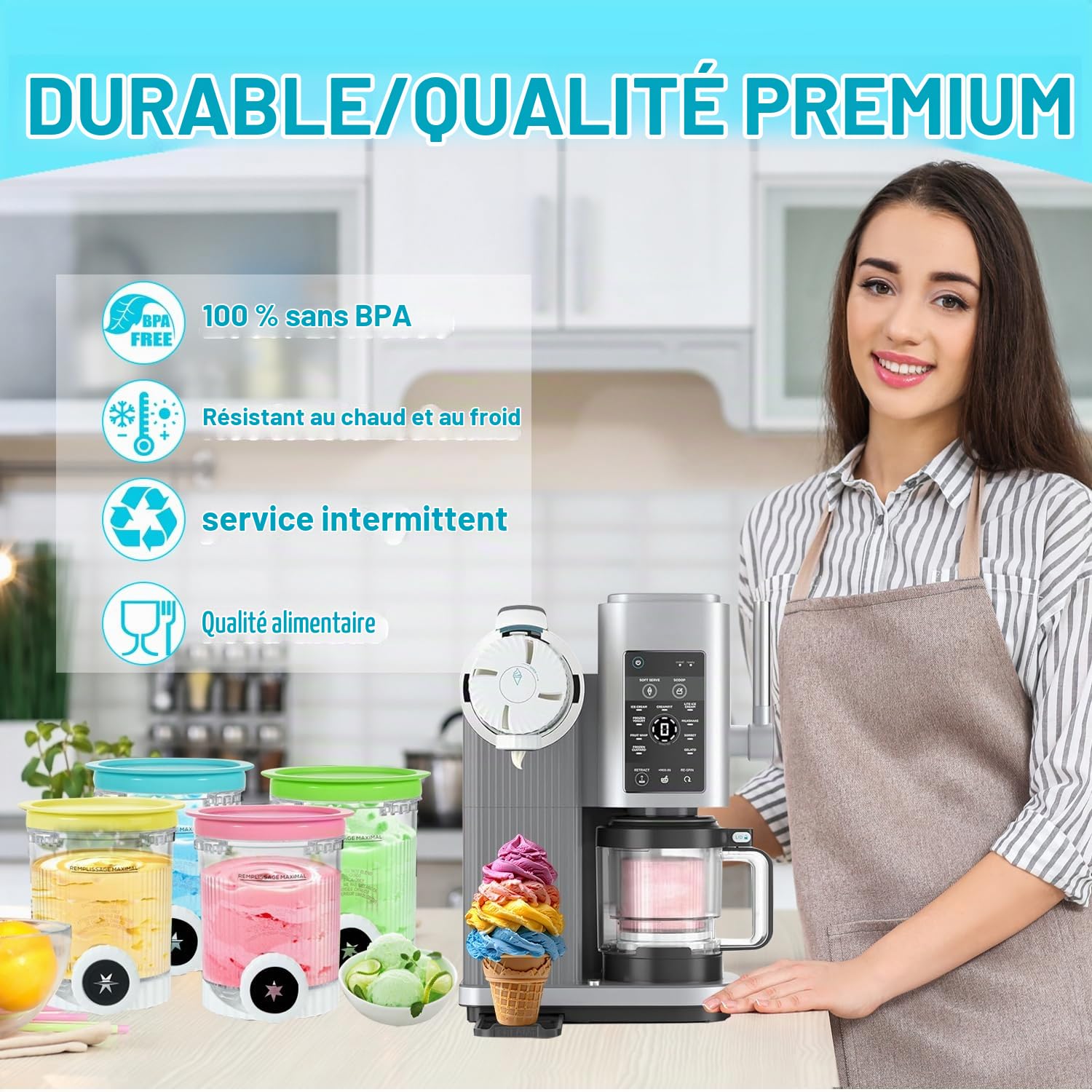 Lot de 4 Récipients pour Ninja Swirl by CREAMi Machine à Glace NC700 Series, Pots Compatibles avec Ninja Swirl, pour Ninja NC701EU Accessoire Sans BPA et Lave-vaisselle (4)