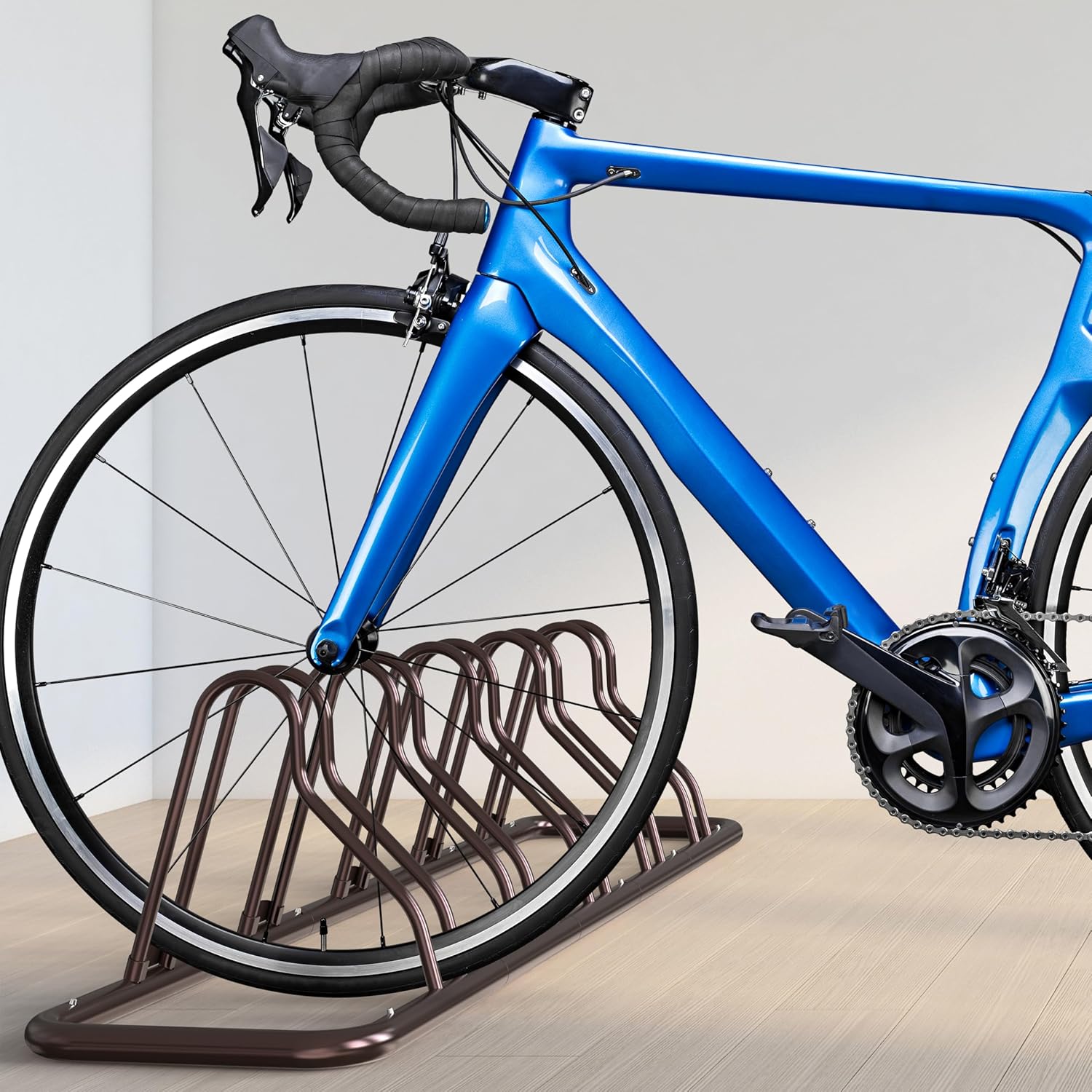 Simple Houseware 5-Bike Floor Storage Rack - Adjustable Bicycle Parking Stand & Garage Organizer for Road and Kids Bikes, Bronze